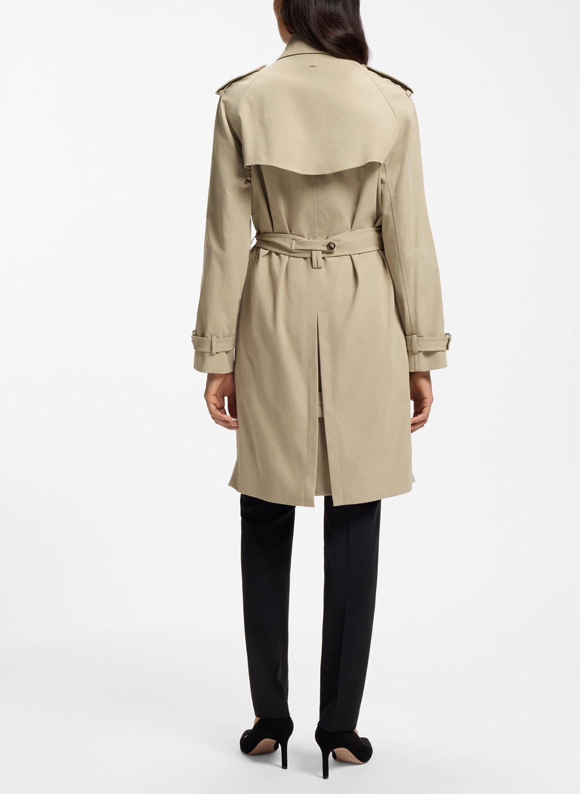Trench mi-long ceinturé uni BOSS Beige