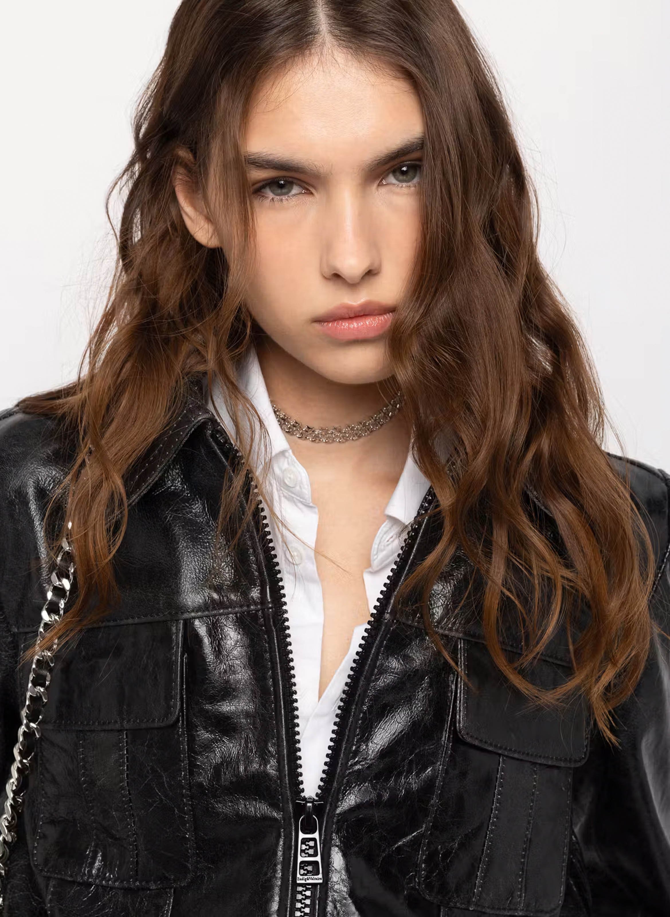Blouson droit zippé en cuir veramy ZADIG&VOLTAIRE Noir