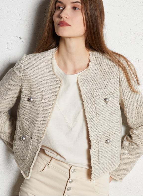 Veste courte droite façon tweed Beige by IKKS IKKS Veste courte droite façon tweed Beige