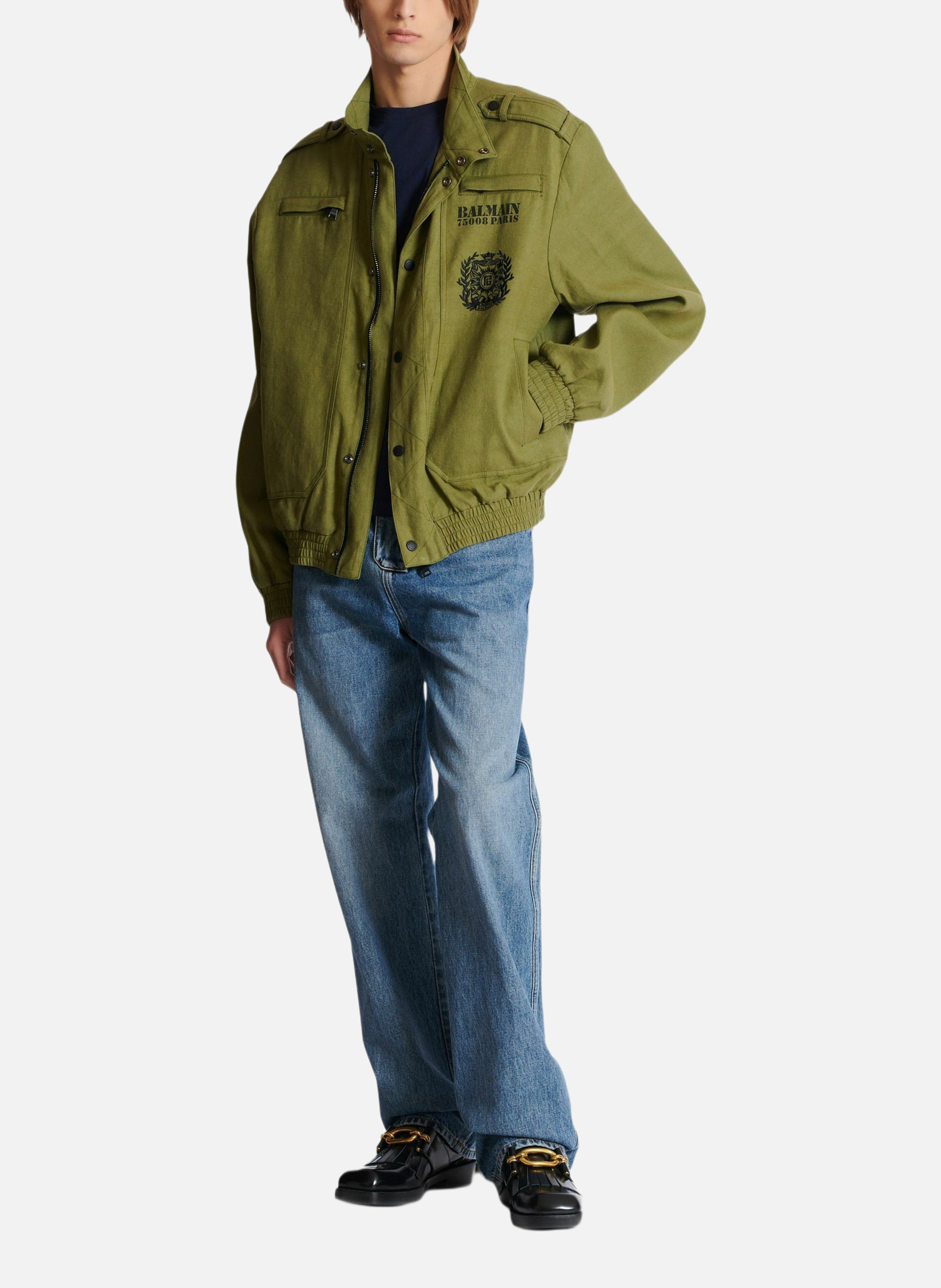 Veste inspiration aviateur en coton BALMAIN Vert