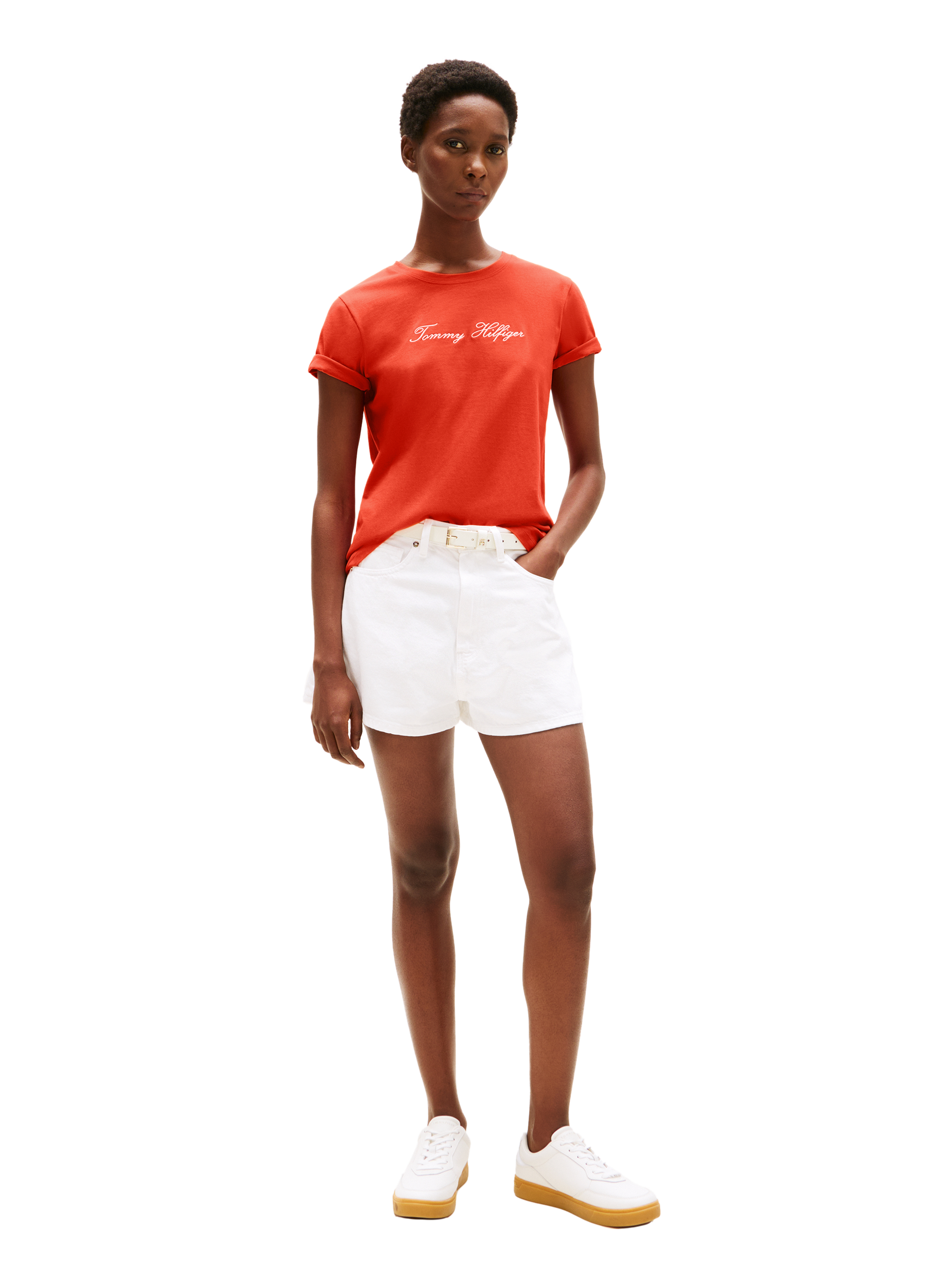 T-shirt with crew neck and embroidered logo TOMMY HILFIGER Orange