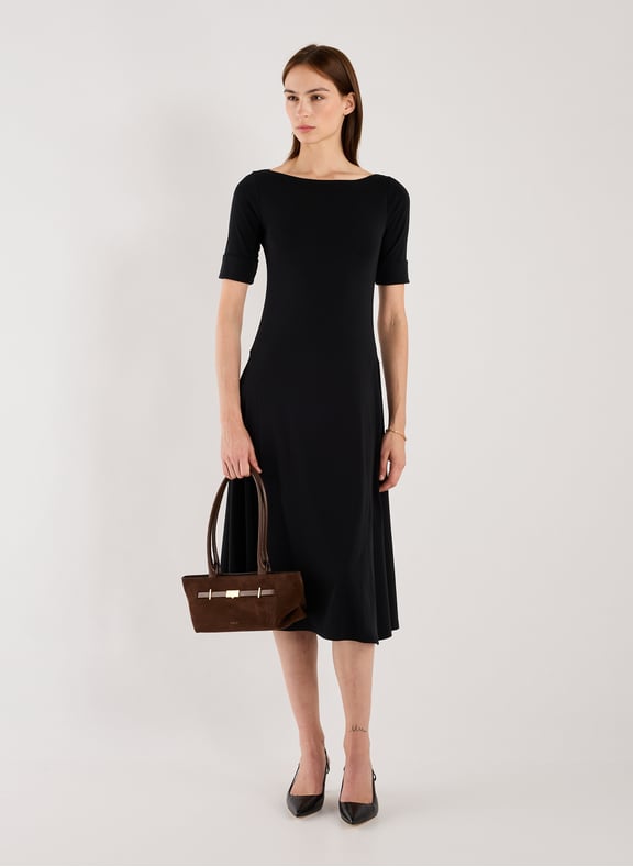 Flared cotton dress Black by LAUREN LAUREN Flared cotton dress Black