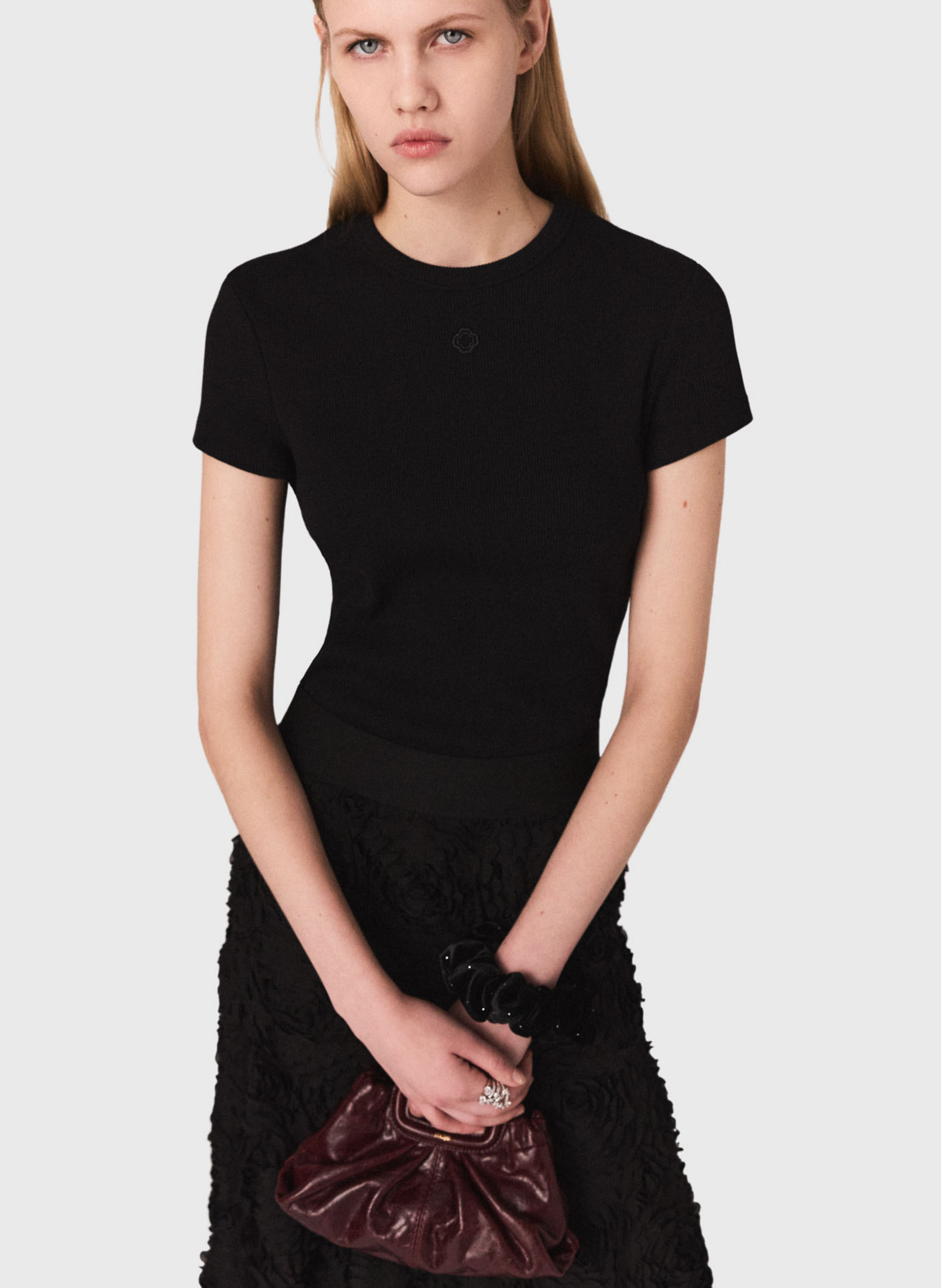 Tee-shirt col rond en coton mélangé MAJE Noir