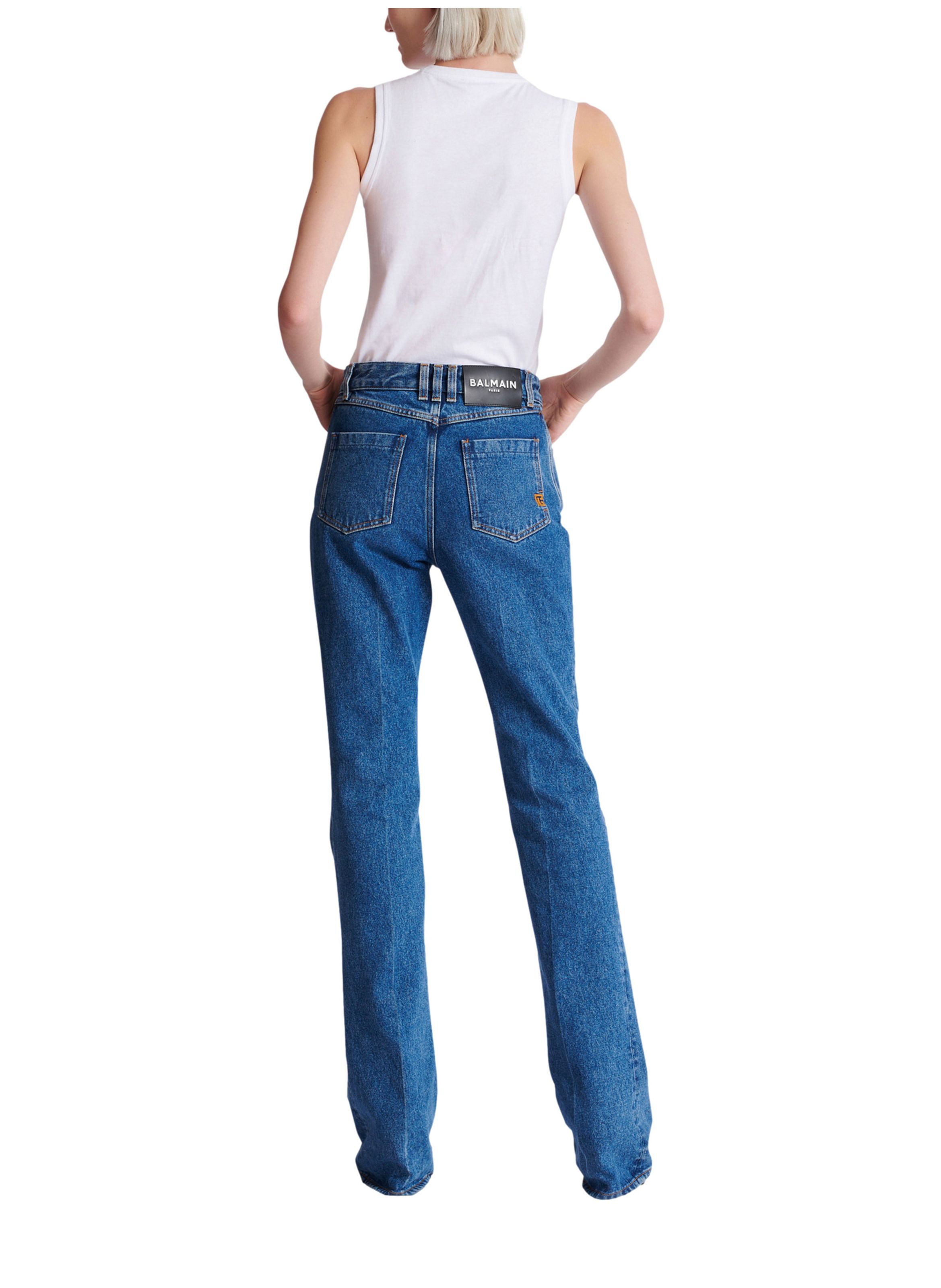 Pantalon en denim droit BALMAIN Bleu