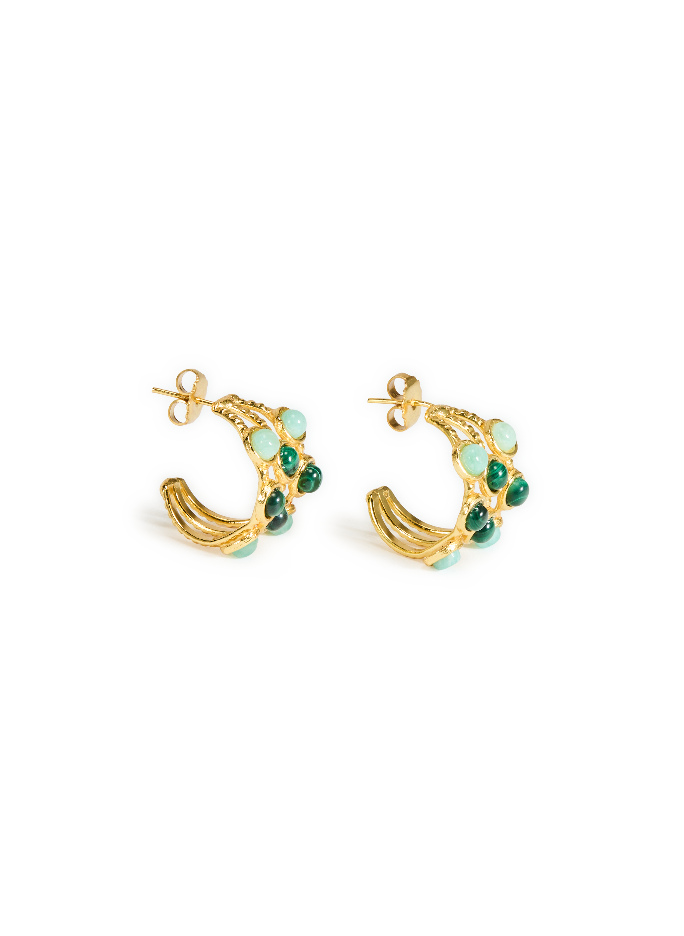 Boucles d'oreille en laiton et pierre SYLVIA TOLEDANO Vert