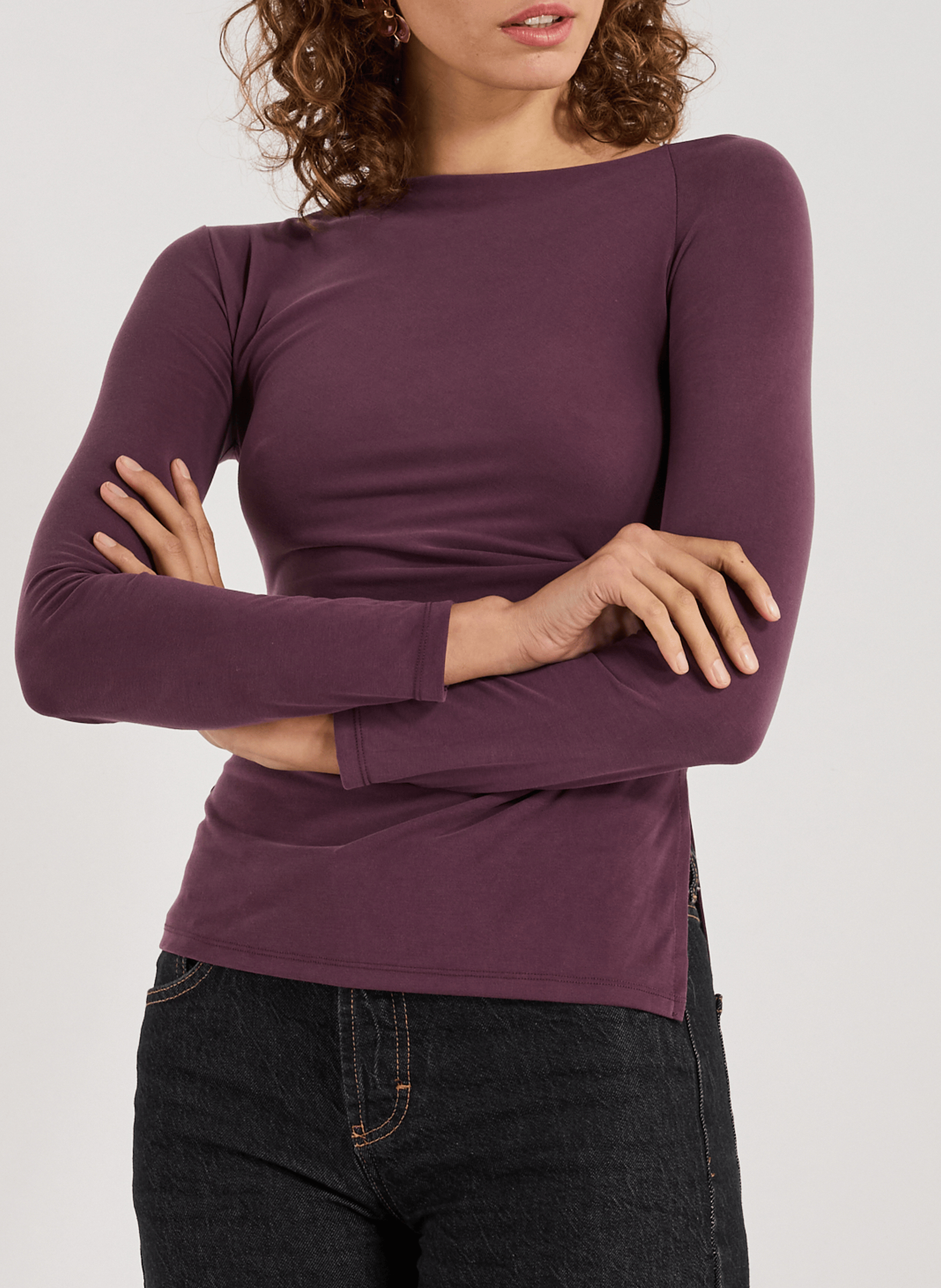 TOPSHOP Asymmetrical long-sleeve top Red