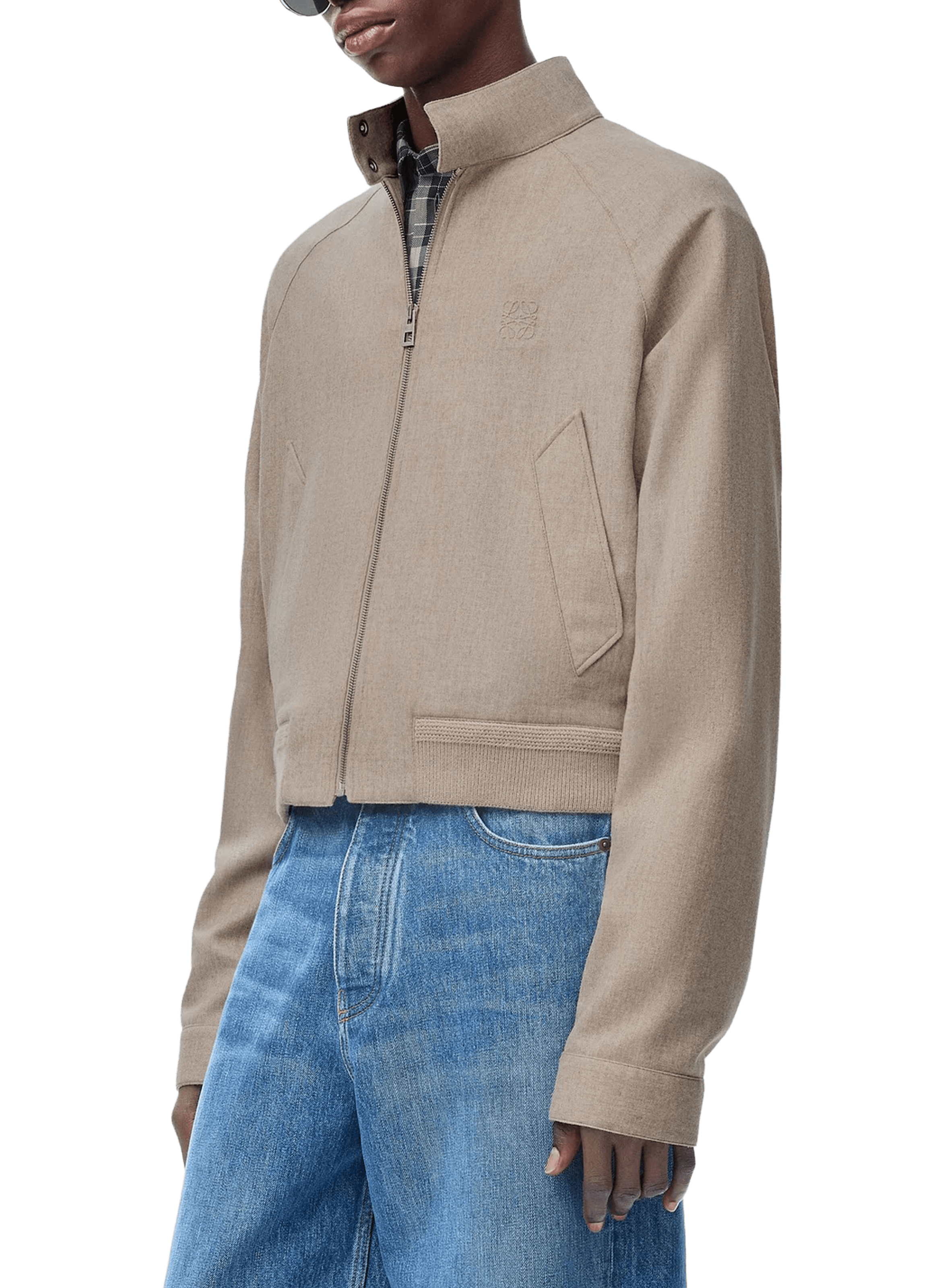 LOEWE Veste zippée à col montant en laine et cachemire Beige