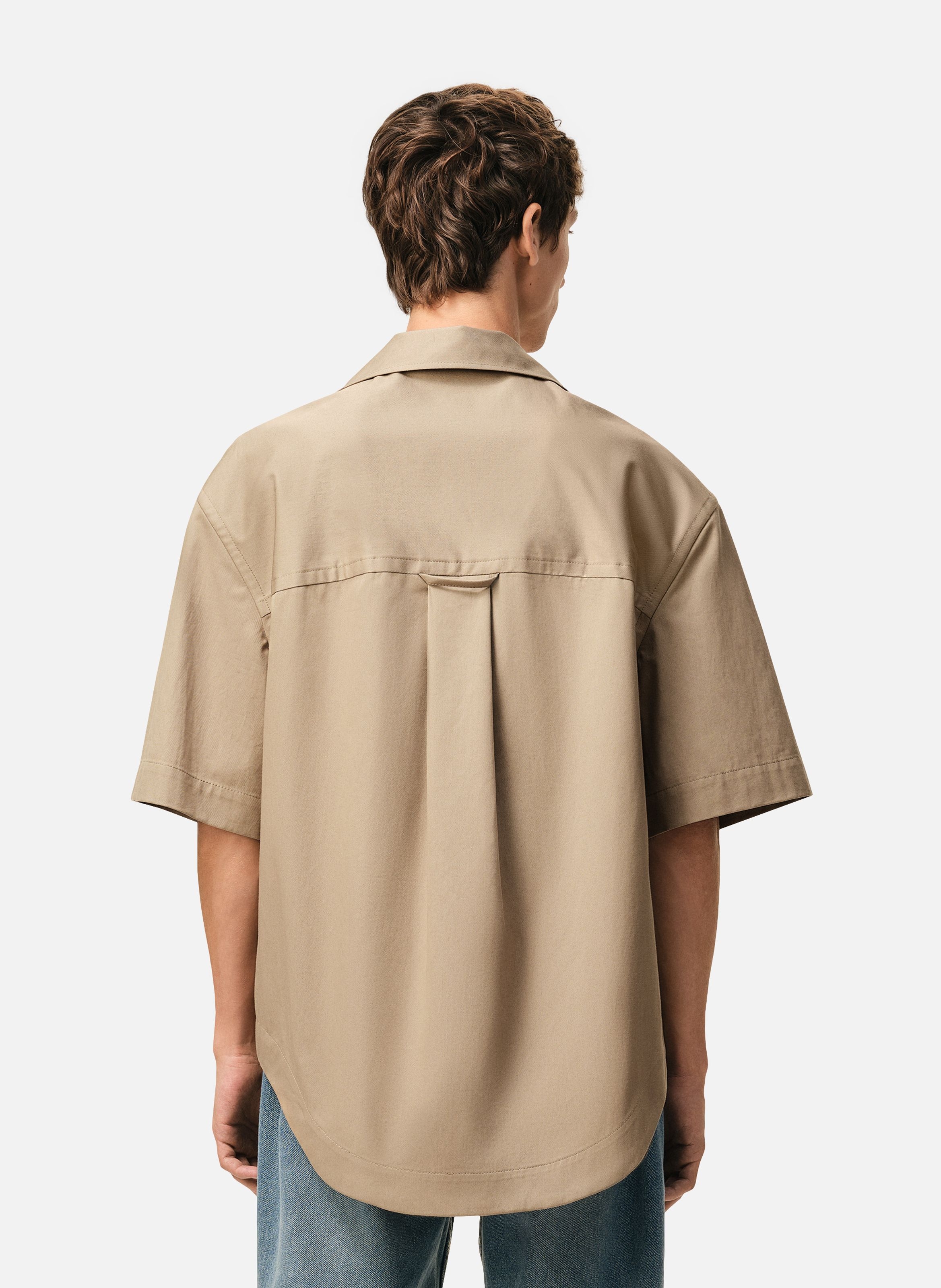 Chemise large manches courtes col requin unisexe en coton AMI PARIS Beige