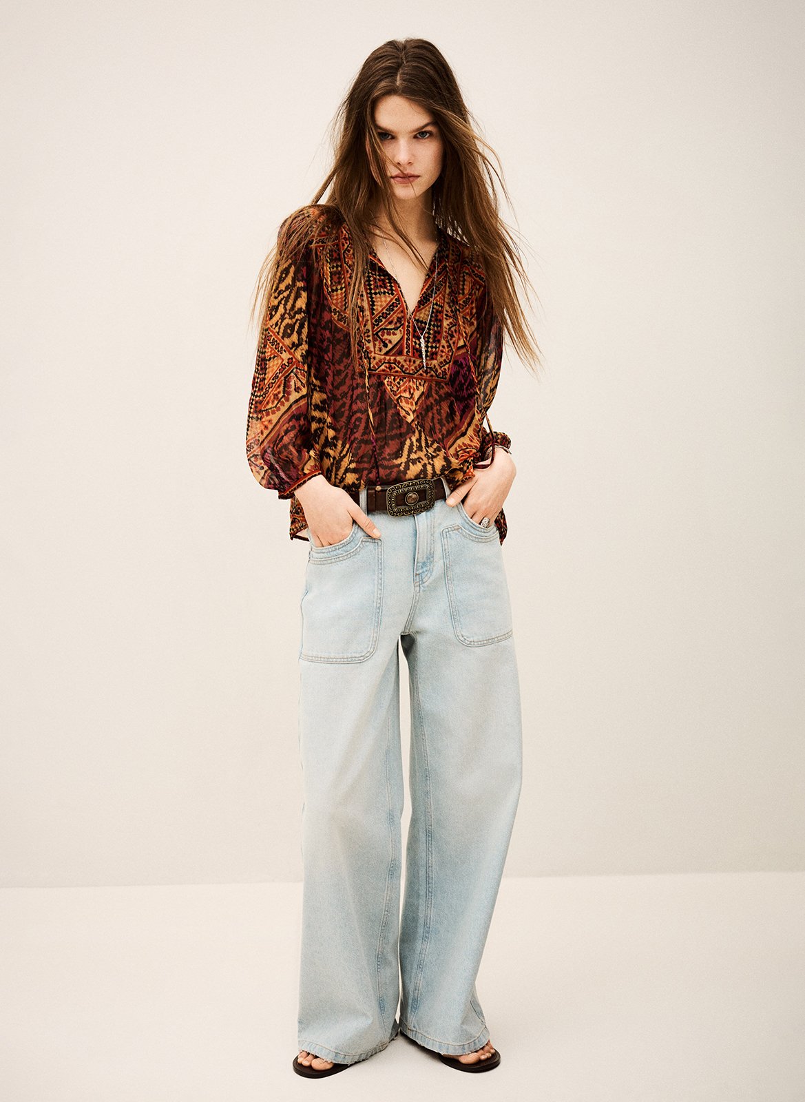 Top droit col tunisien imprimé odetta BA&SH Rouge