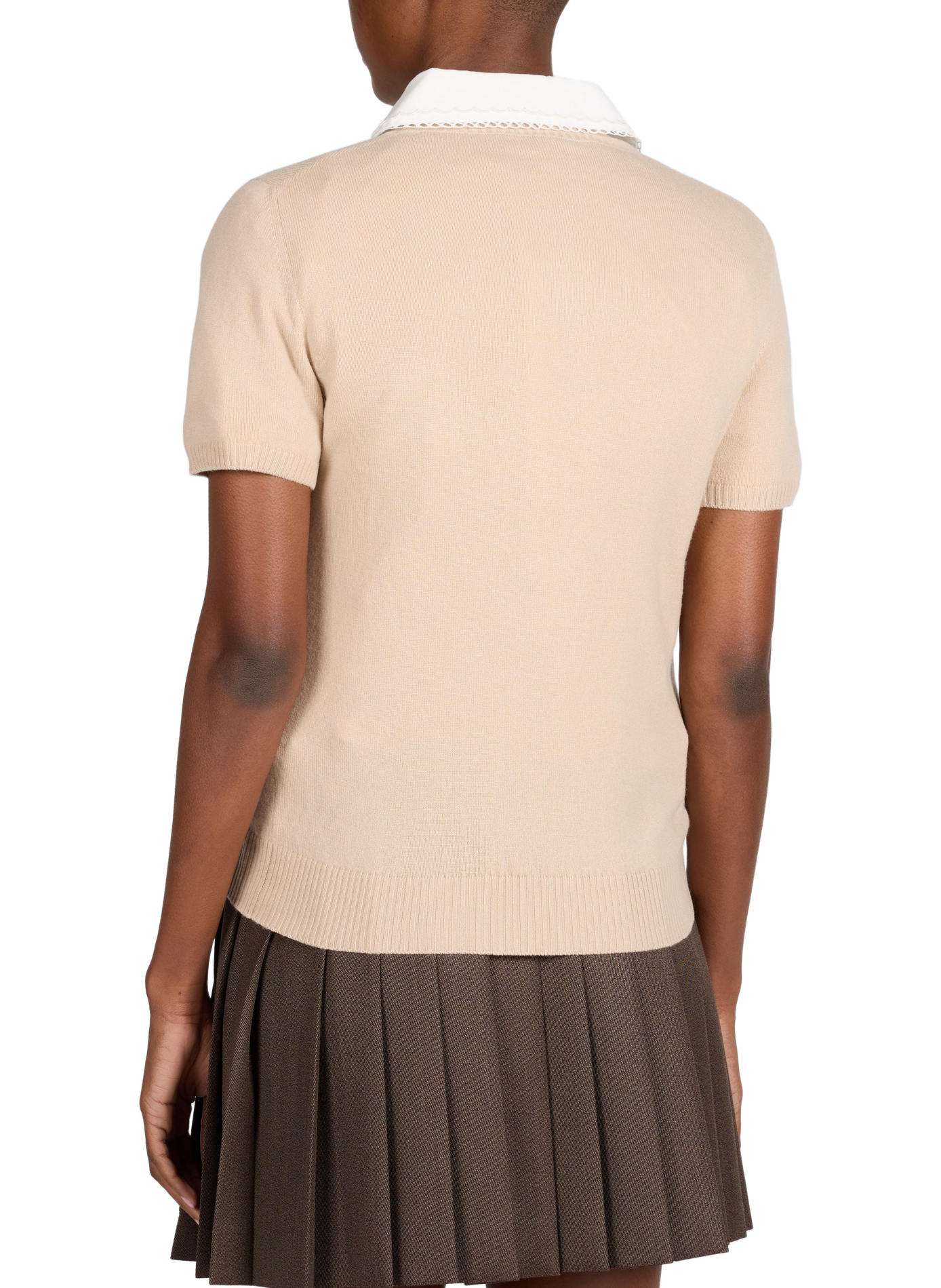 <p>Buttoned collar cashmere top</p> MIU MIU Beige