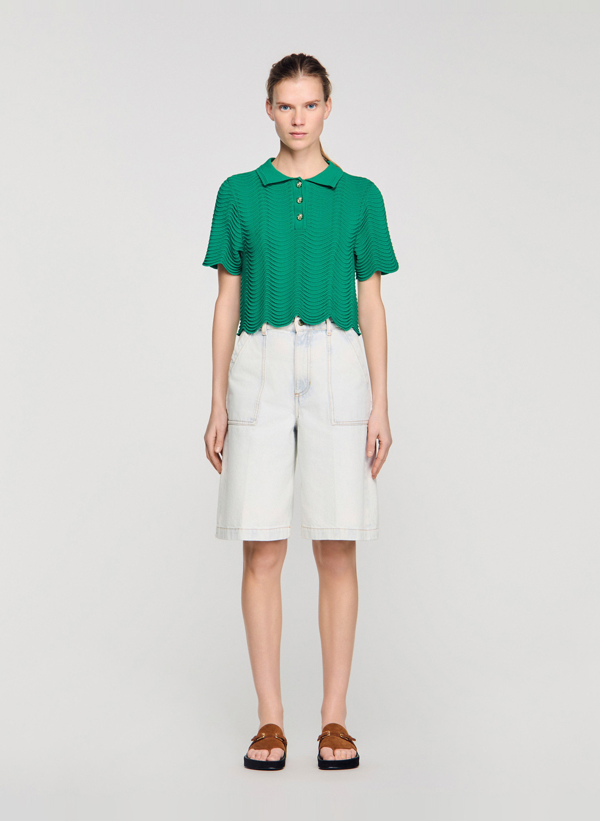 Pull droit en jacquard SANDRO Vert