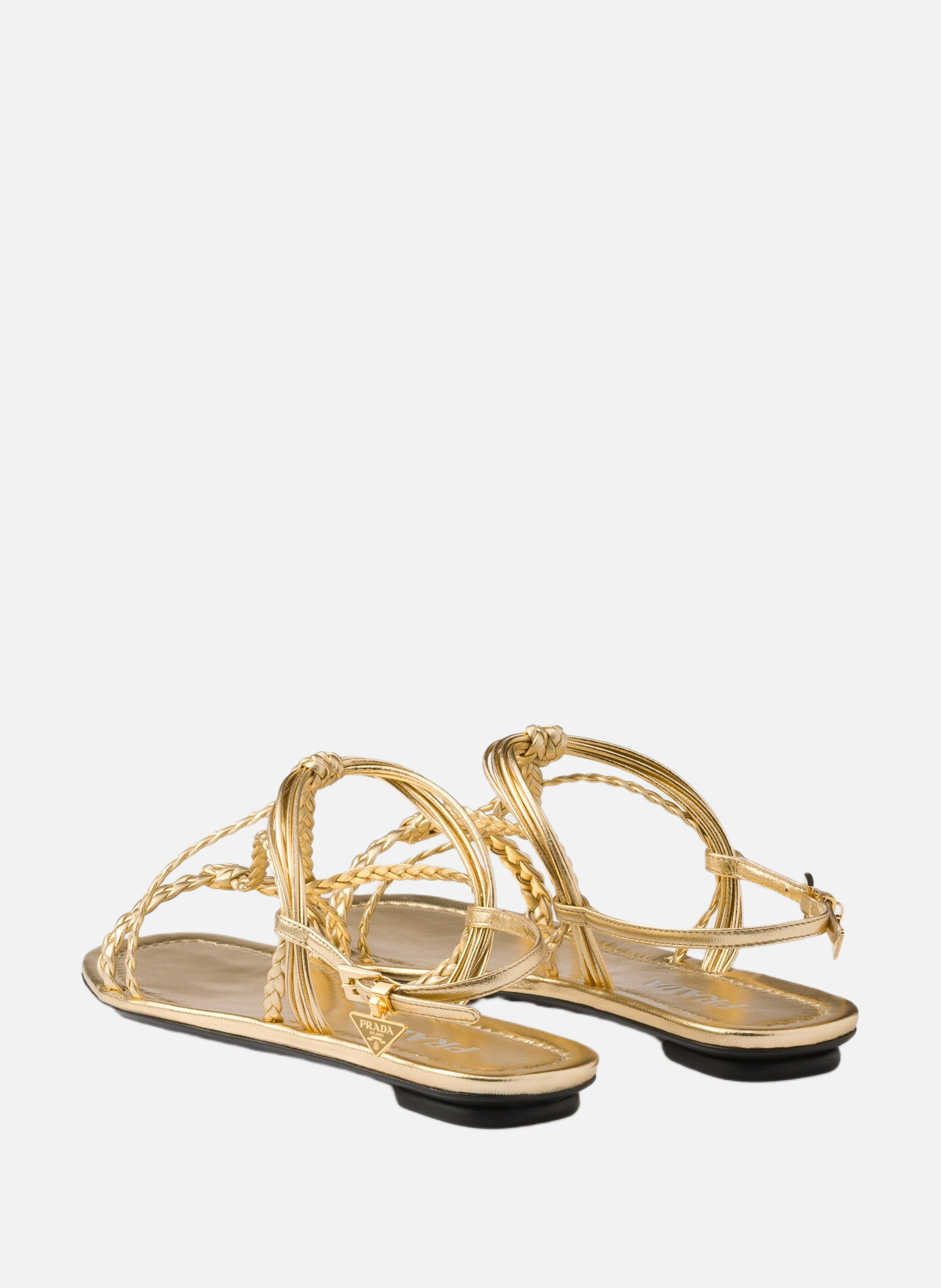 Sandales plates en cuir nappa mordoré PRADA Argent