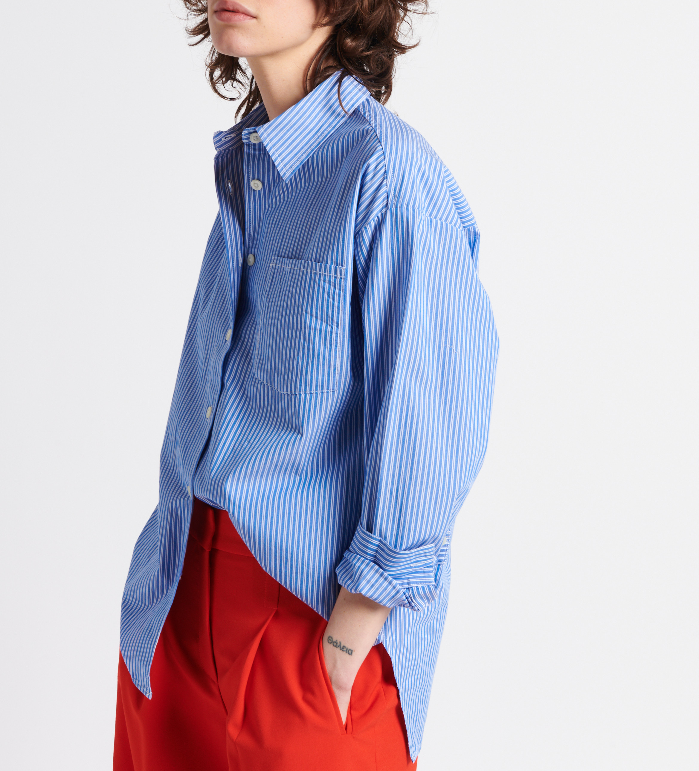 Chemise droite rayée en coton zatybay Bleu