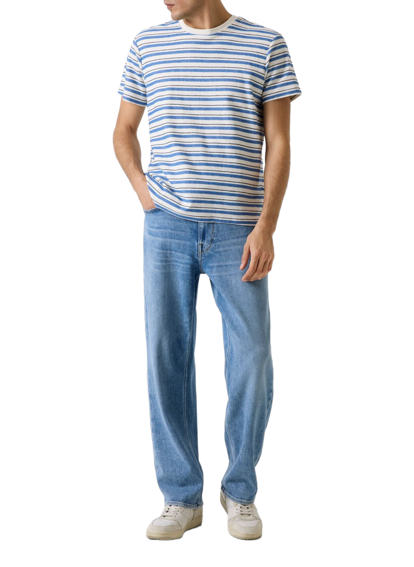 T-shirt rayé en maille de coton GUESS Blue