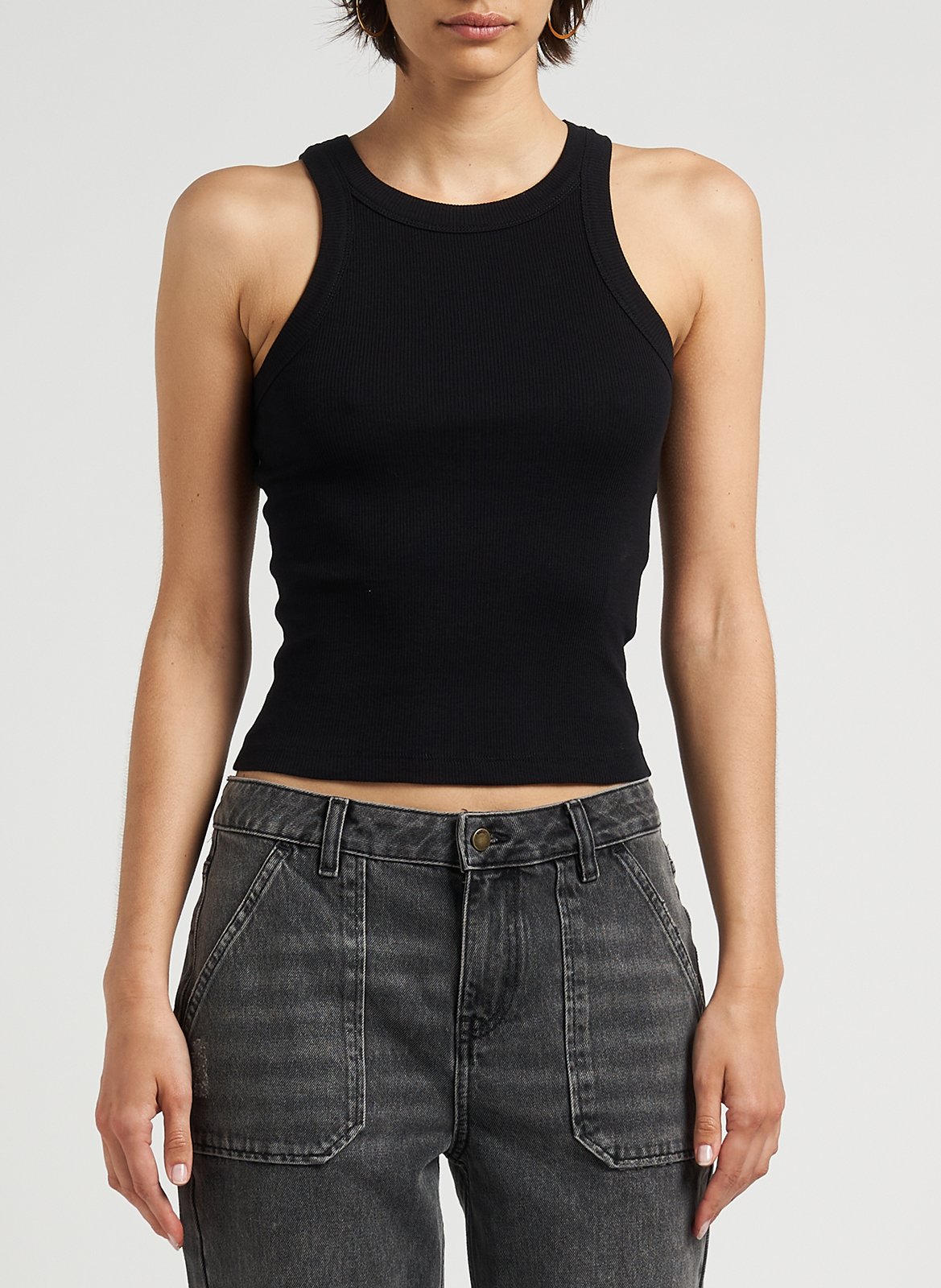 Ronde hals geribbelde katoenen tanktop Cynda BA&SH Zwart