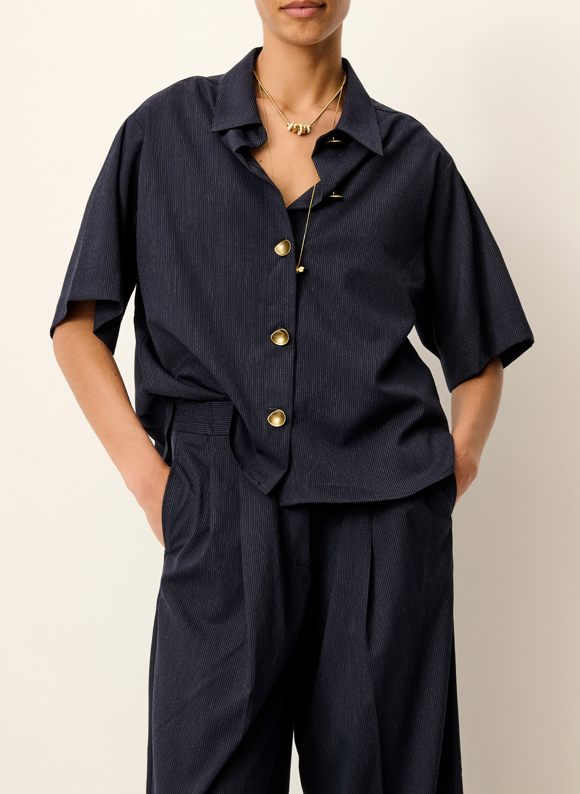 Chemise col classique en denim ka SESSUN Bleu