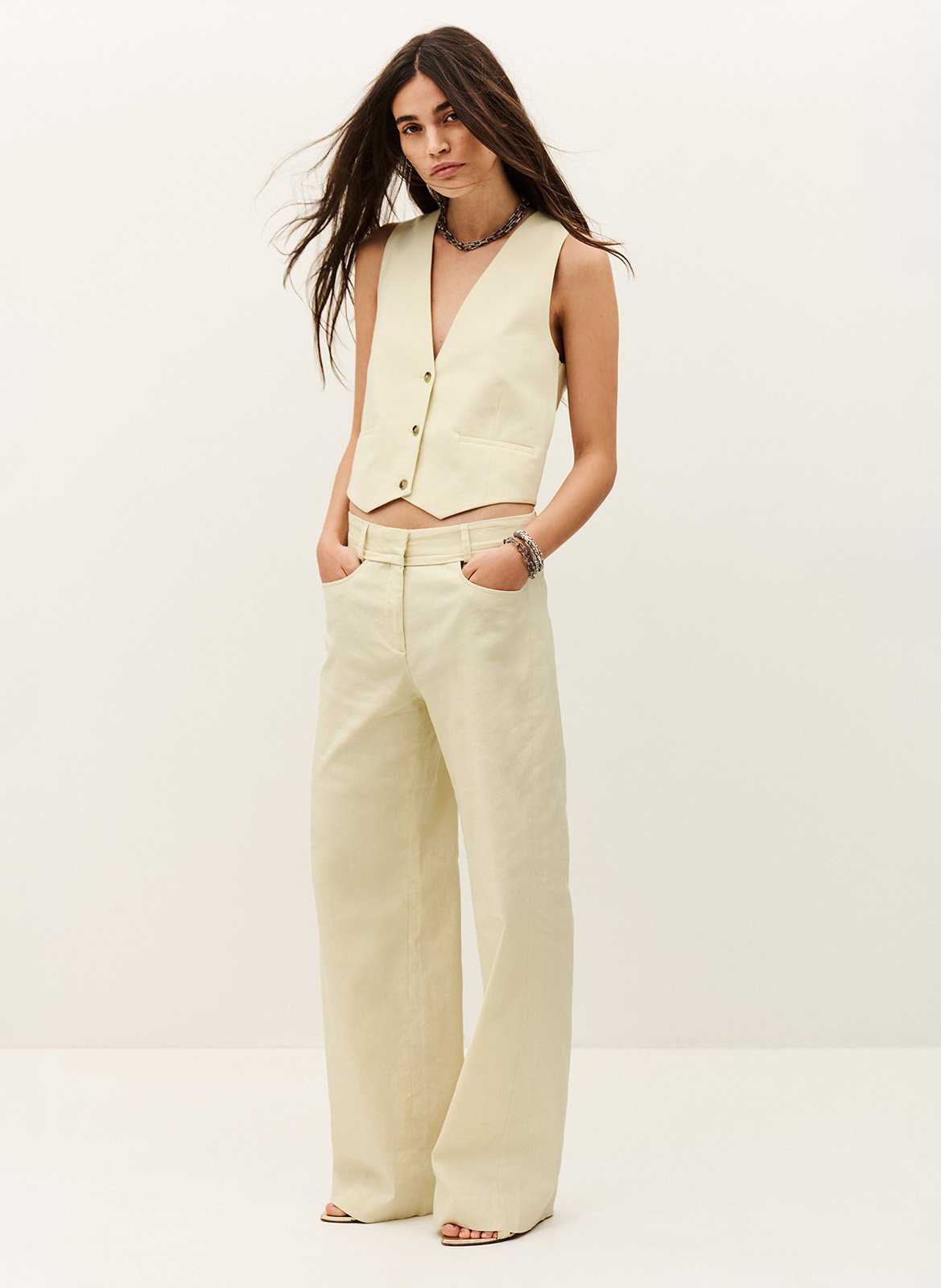 Veste col v en lin mélangé caela BA&SH Beige