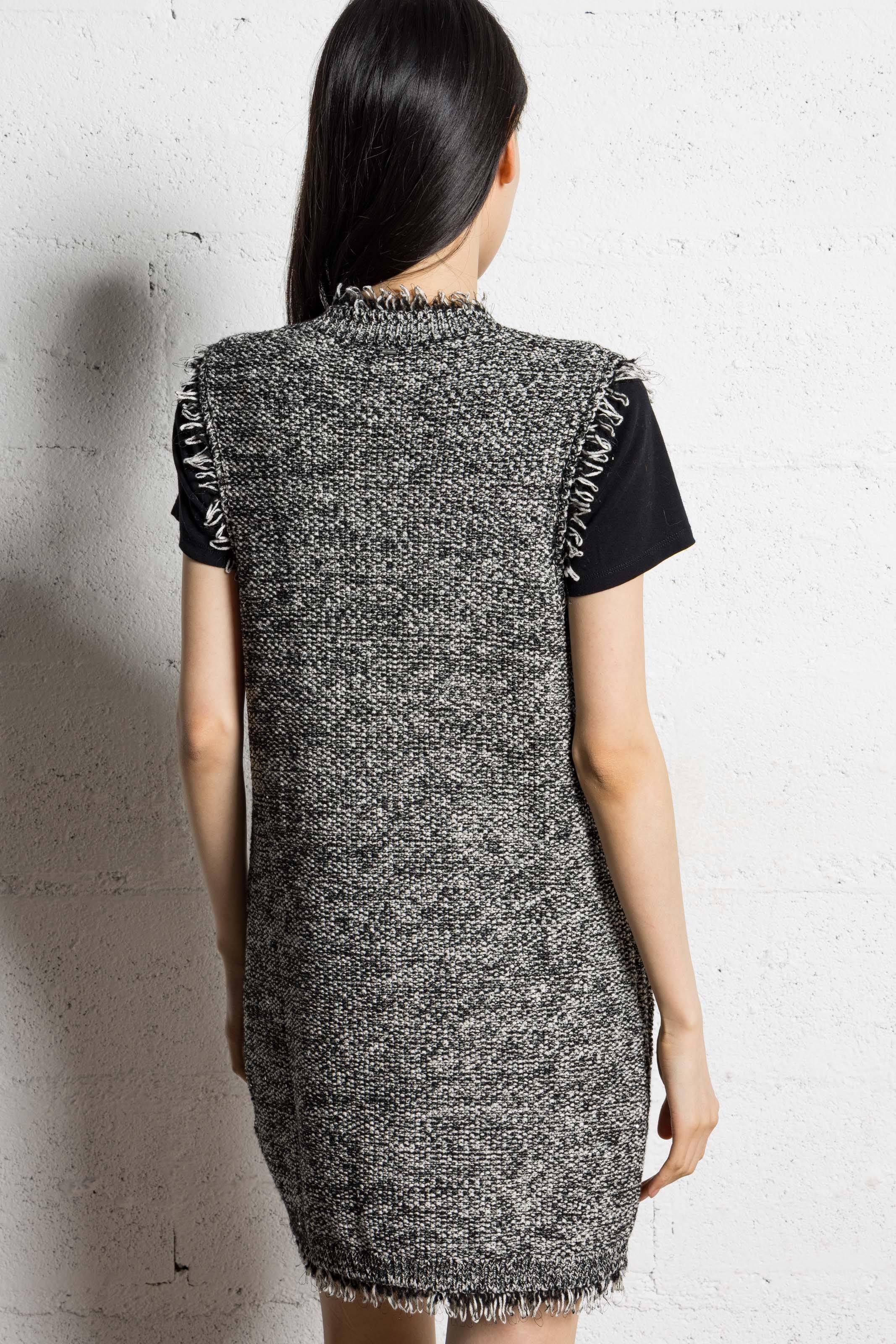 Robe courte col v en tweed IKKS Noir