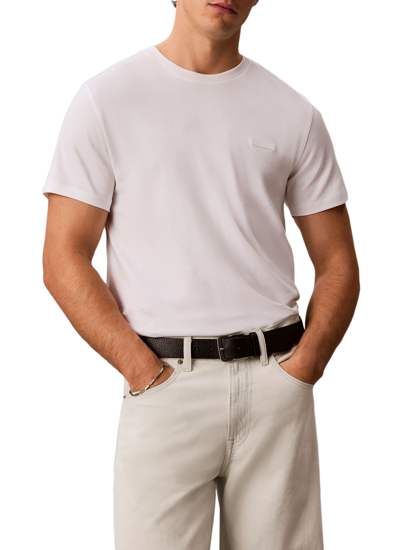 Gerades T-Shirt mit kurzen Ärmeln aus Baumwolle CALVIN KLEIN Weiss
