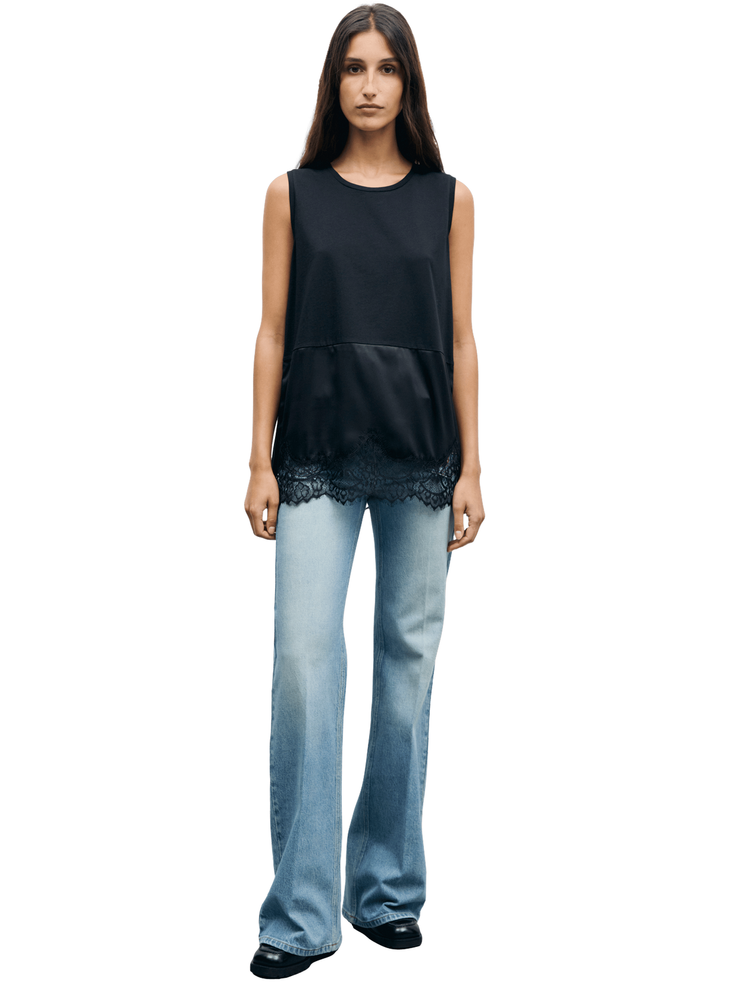 Top bi matière en coton et dentelle - baia GERARD DAREL Noir