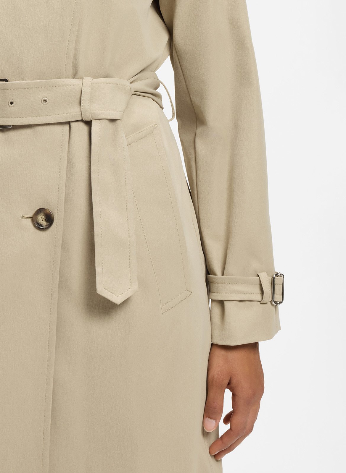 Trench mi-long ceinturé uni BOSS Beige