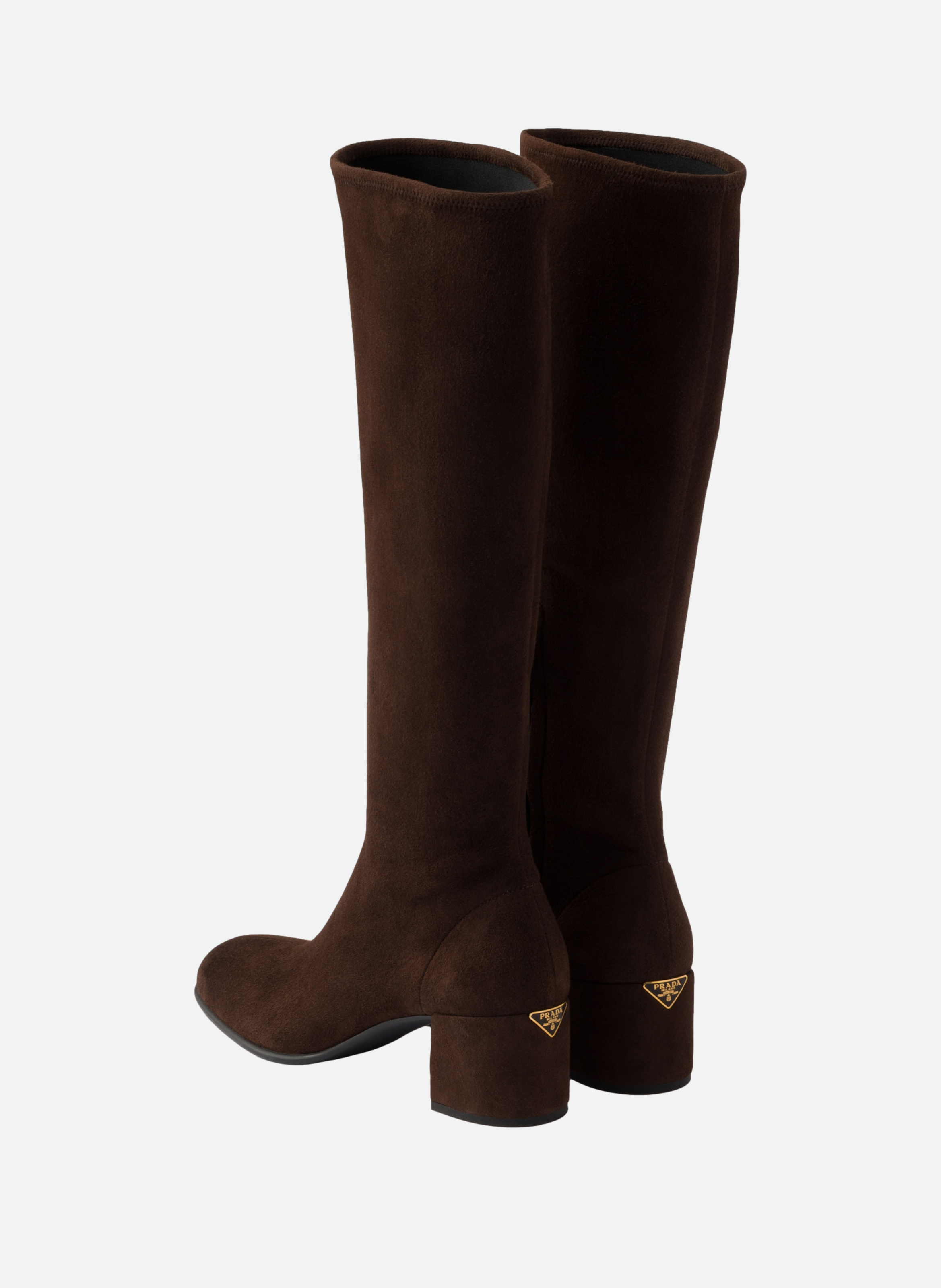 Bottes en veau velours stretch PRADA Marron