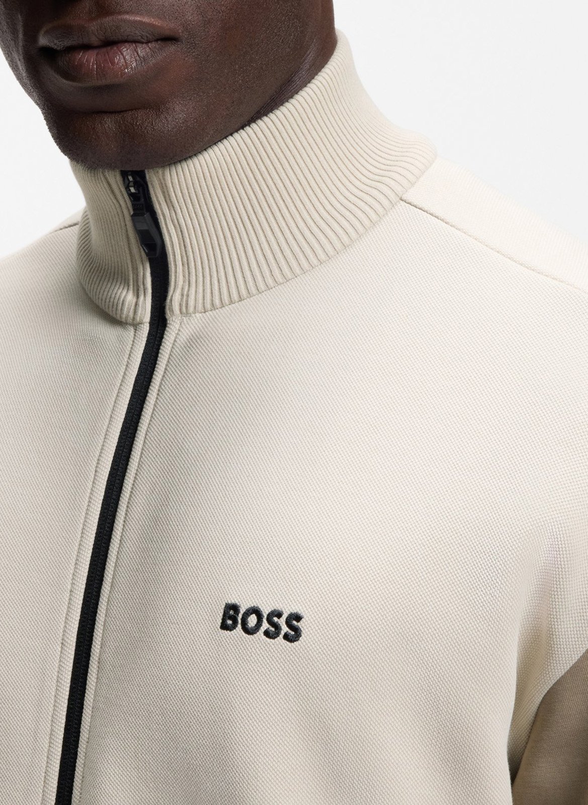Sweat col montant en coton mélangé BOSS Beige