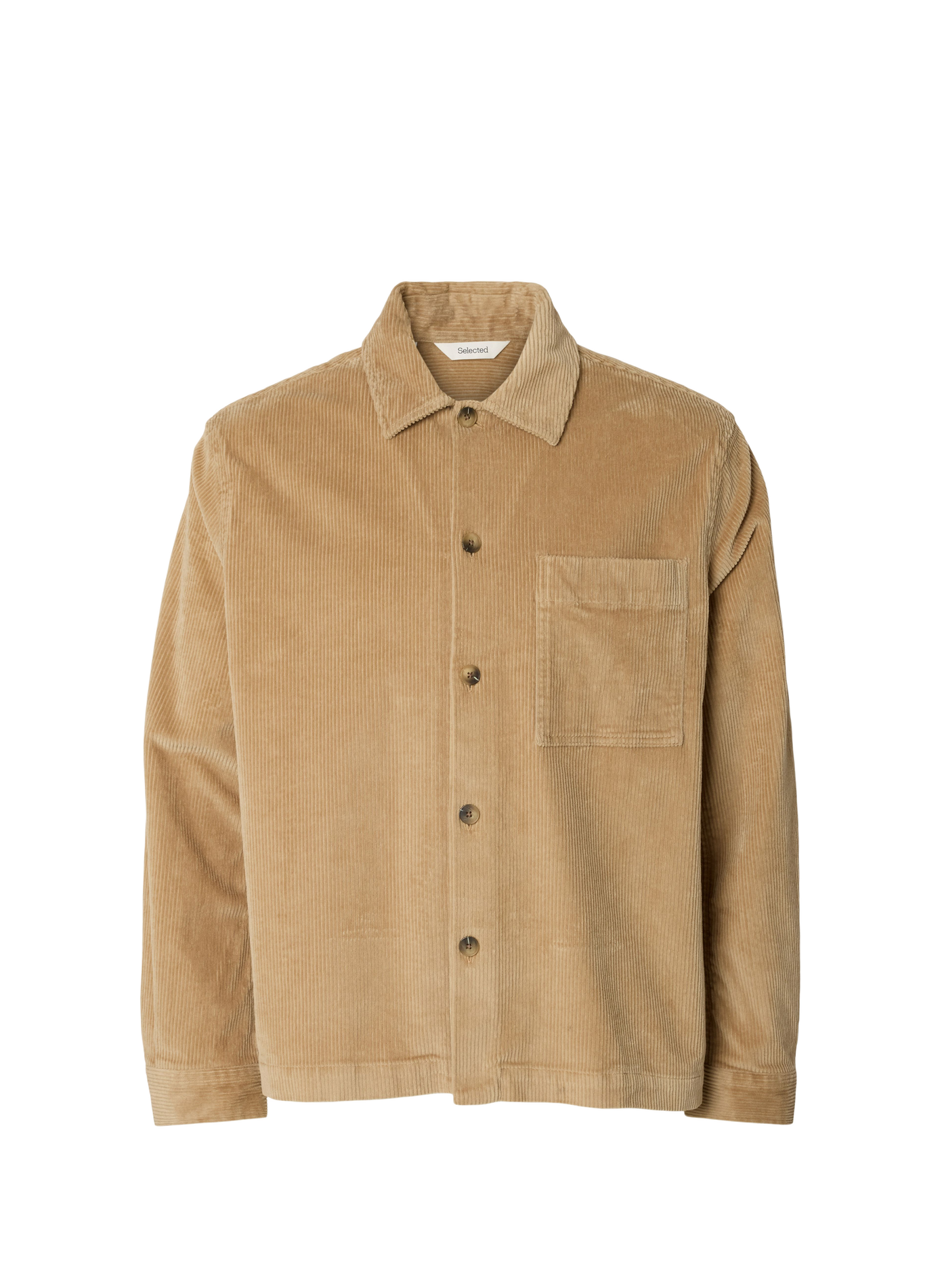Rechte geribbelde katoenmix overhemd SELECTED Beige