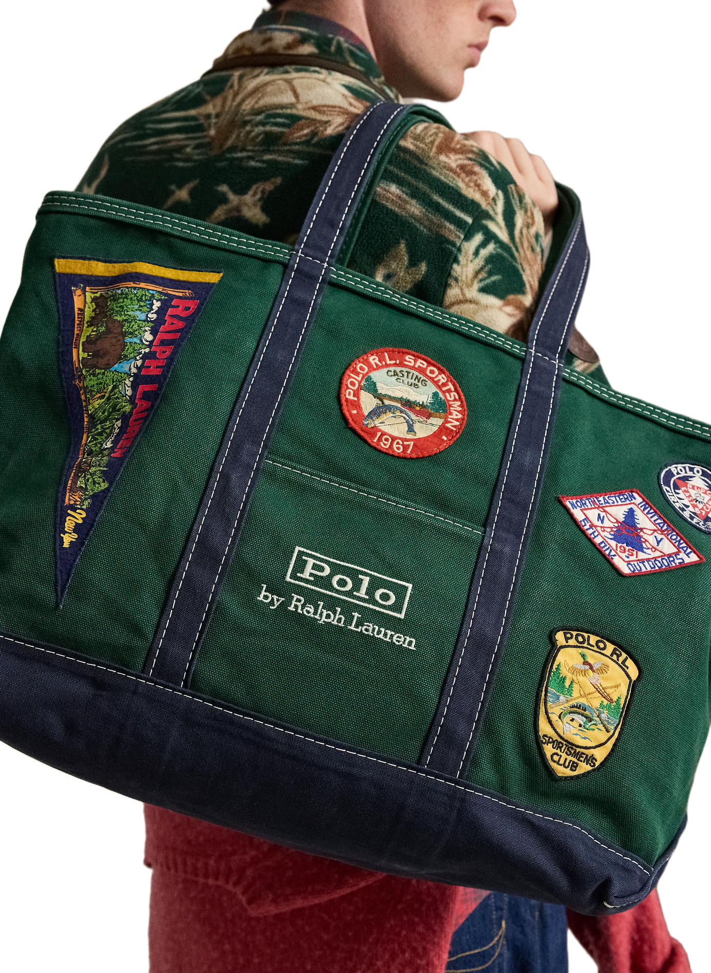 Leather bag with embroidered patches POLO RALPH LAUREN Green