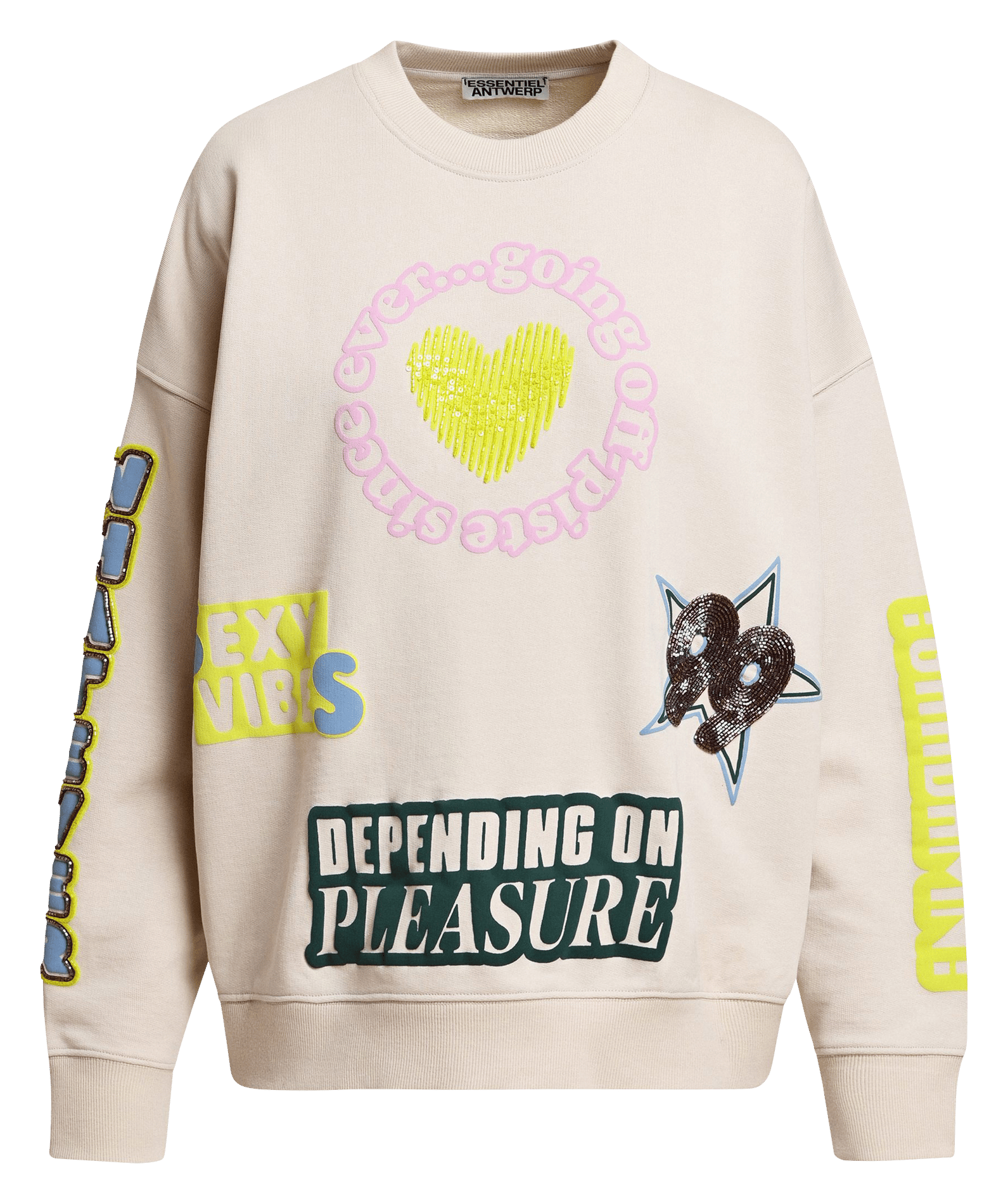 Sweat ample col rond imprimé en coton kampus ESSENTIEL ANTWERP Blanc