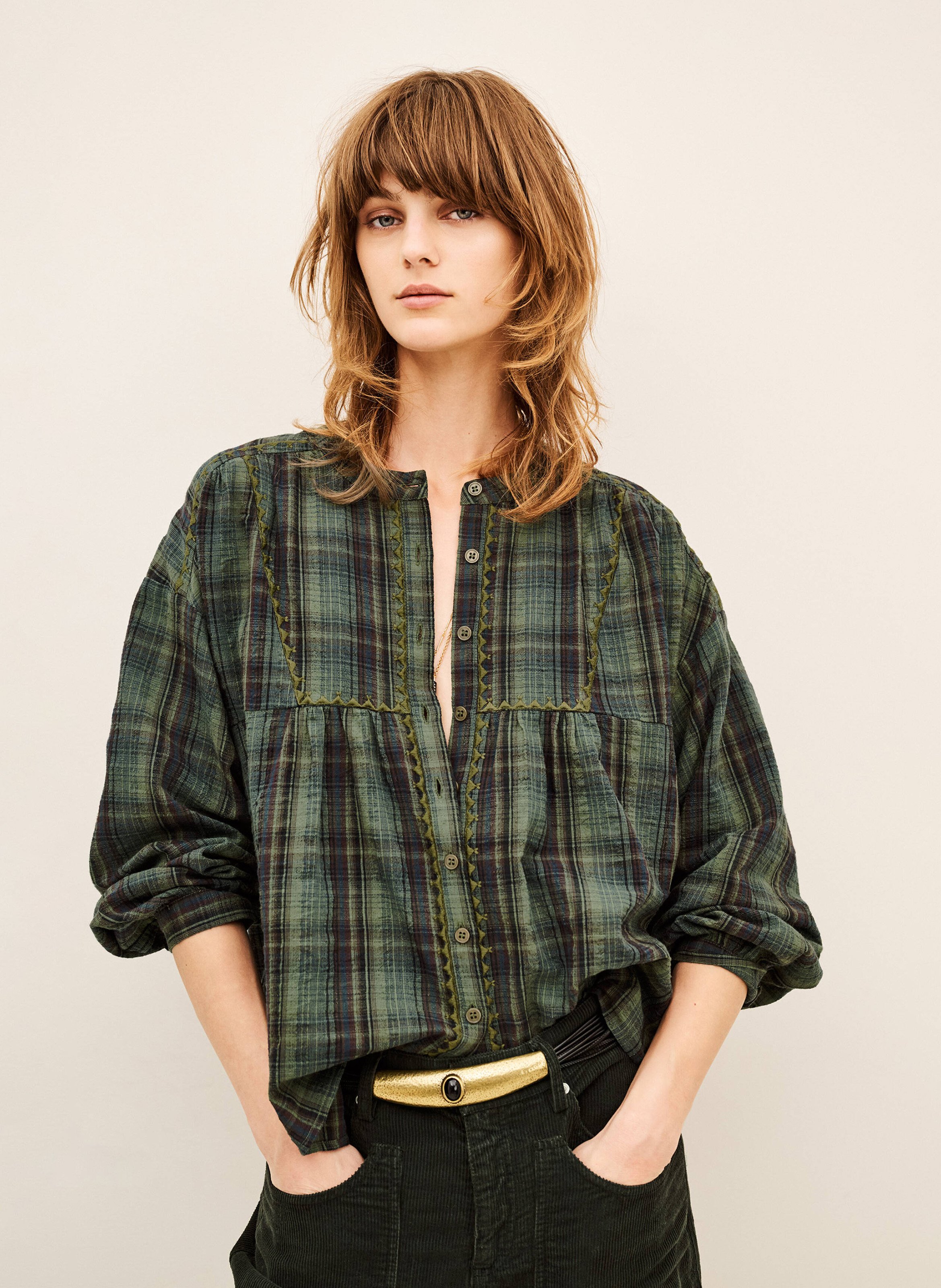 Chemise ample en coton et lin sisi BA&SH Vert