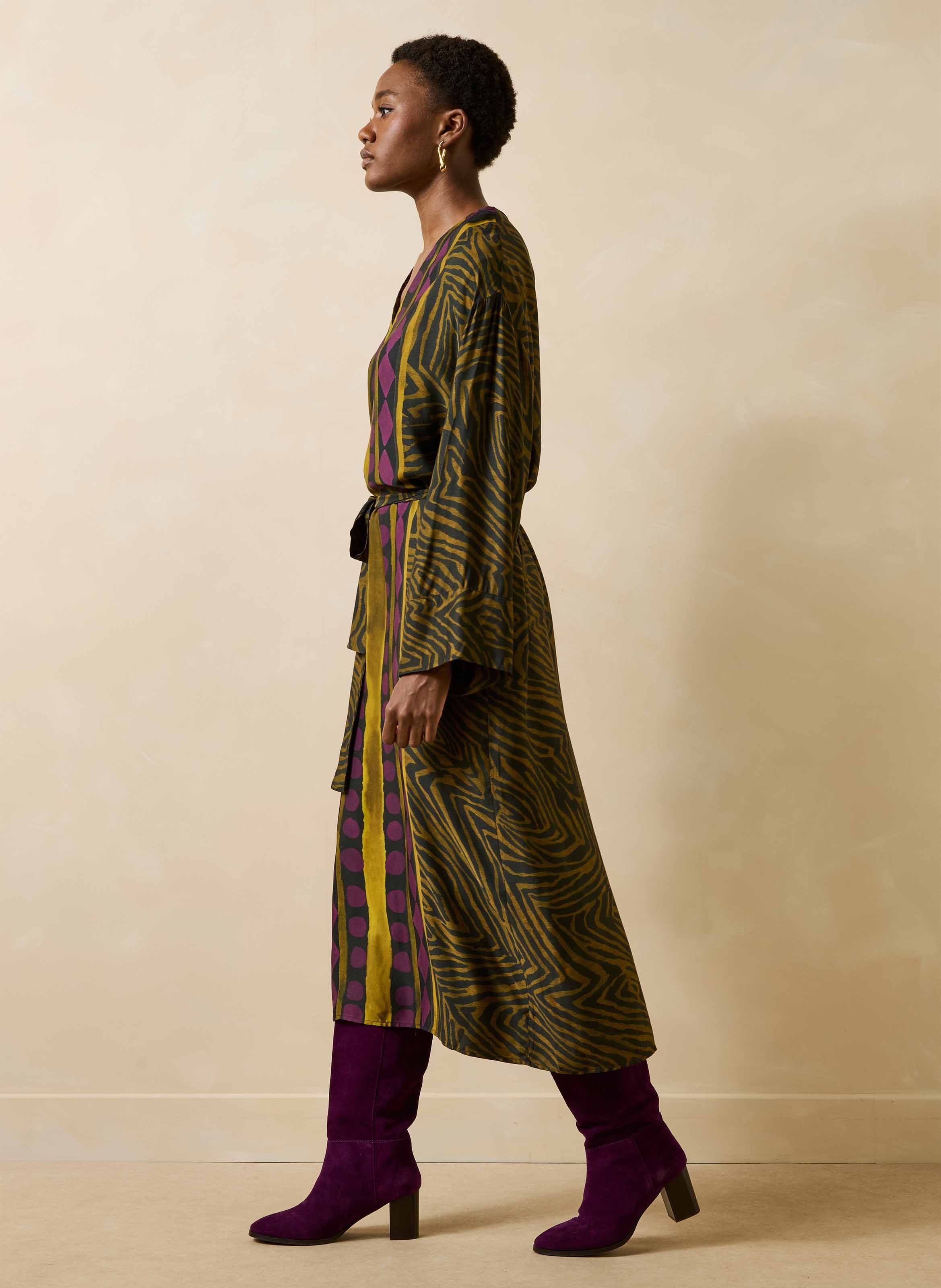 Lange jurk met print en ceintuur LA FEE MARABOUTEE Veelkleurig