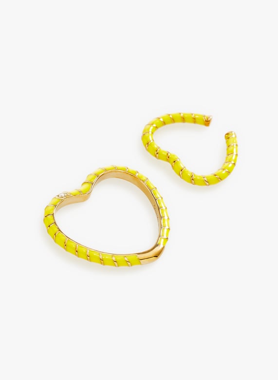 Bague et earcuff coeur torsadé | Jaune by YVONNE LÉON Bague et earcuff coeur torsadé Jaune