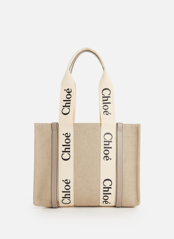 CHLOÉ leather and linen tote bag