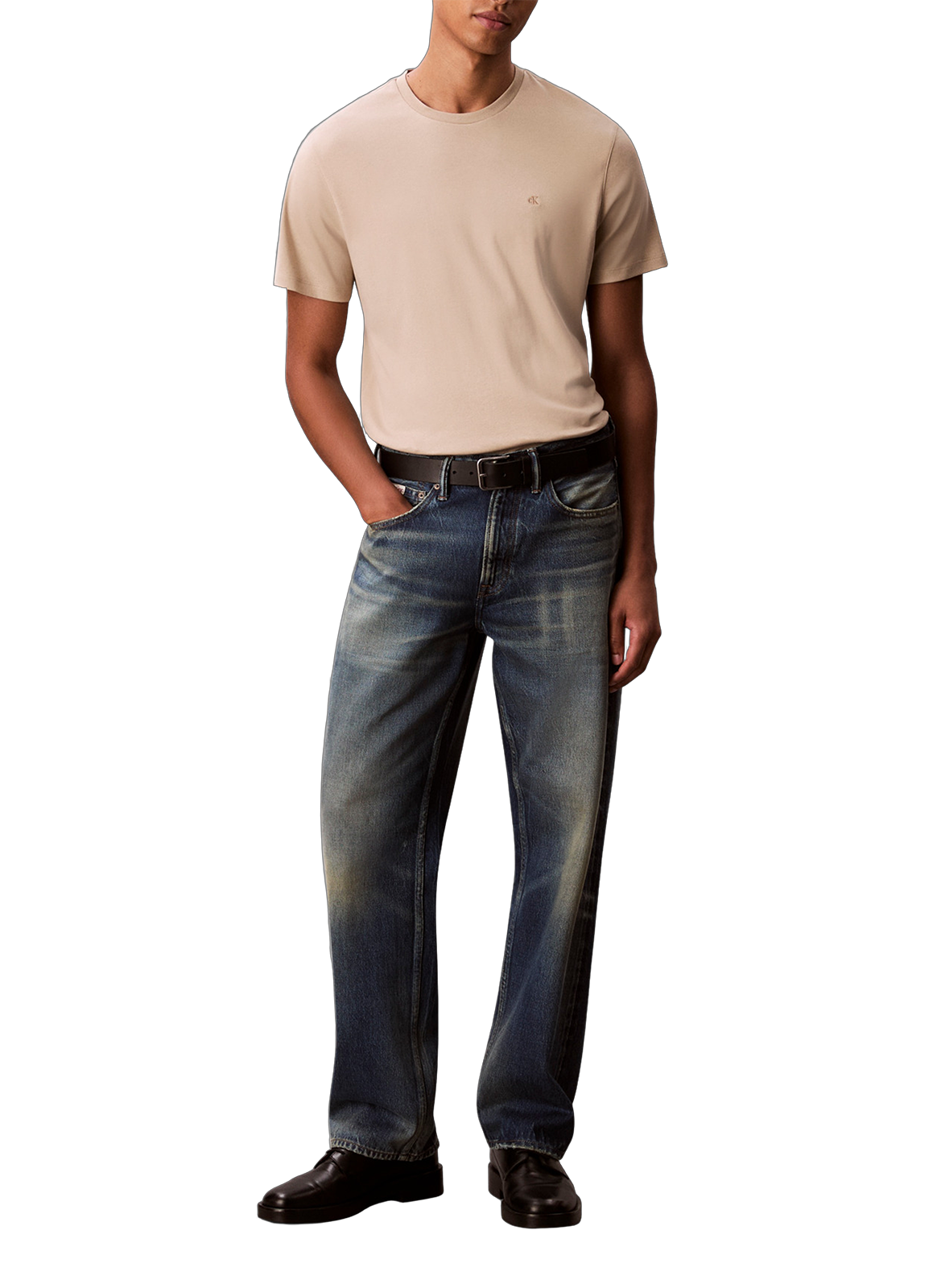 T-shirt col rond en coton CALVIN KLEIN Beige