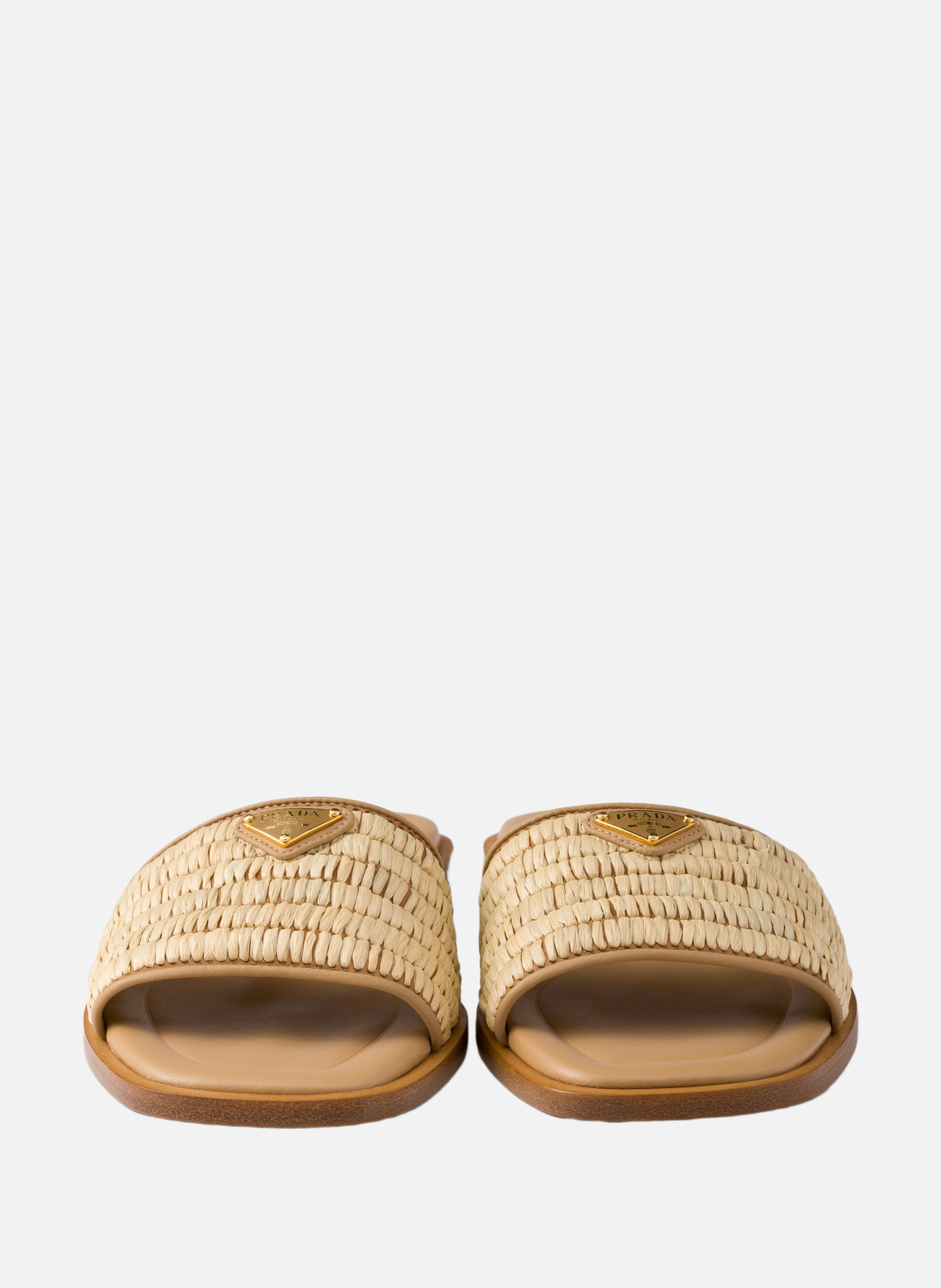 Mules en cuir avec détails en crochet PRADA Beige