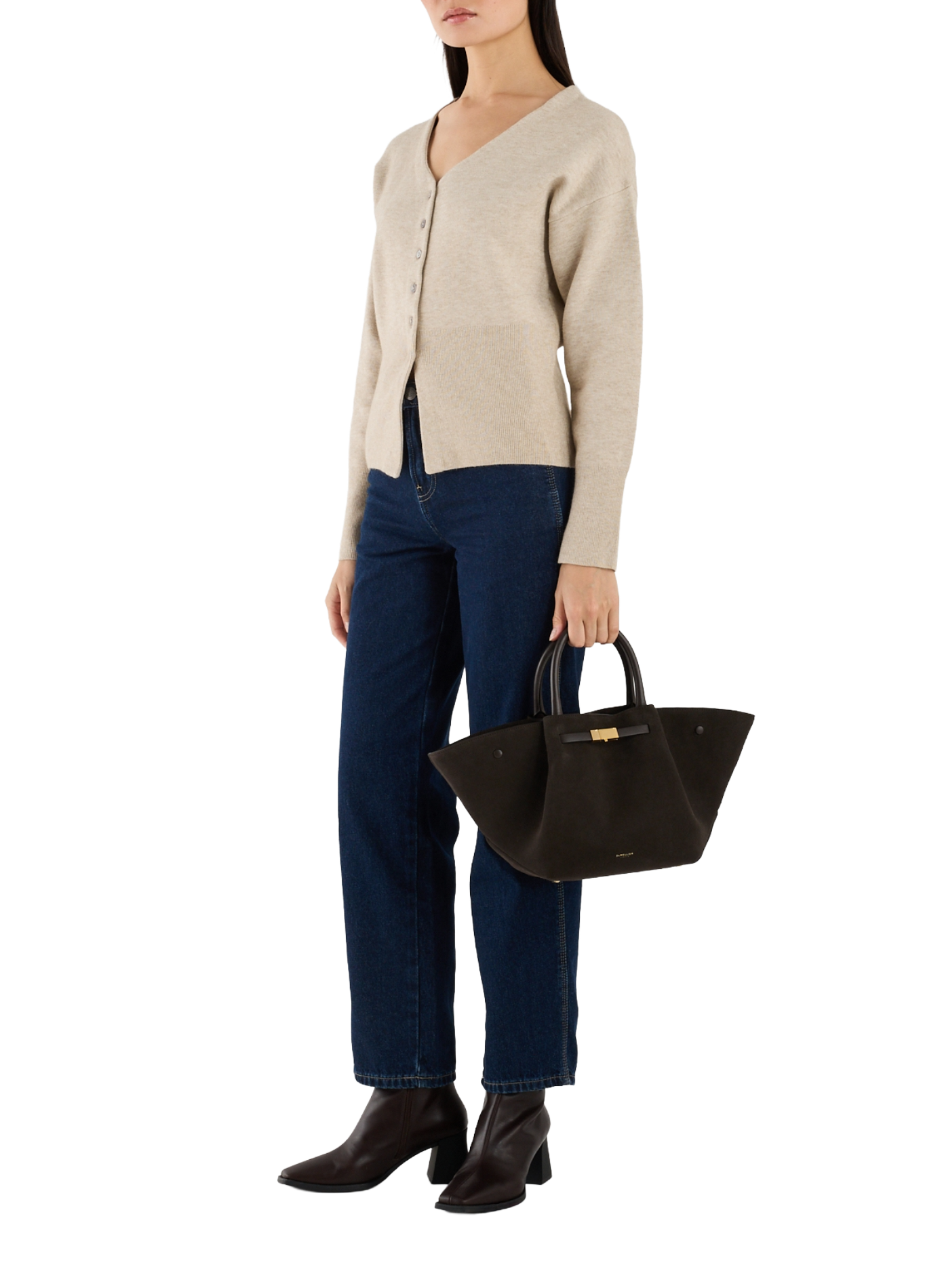 Cardigan cintré encolure V TOPSHOP Beige