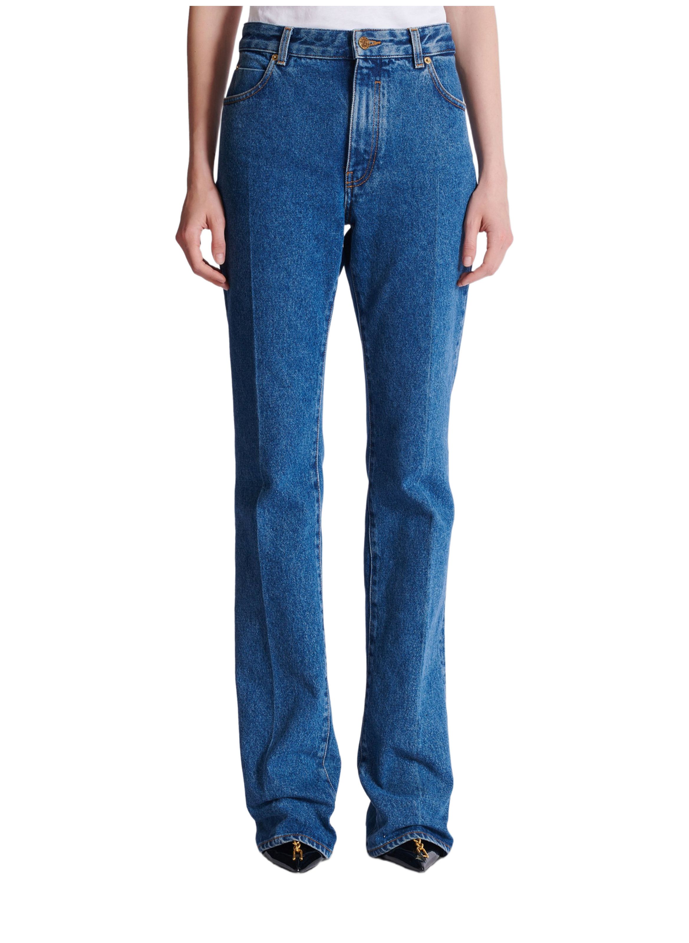 Pantalon en denim droit BALMAIN Bleu