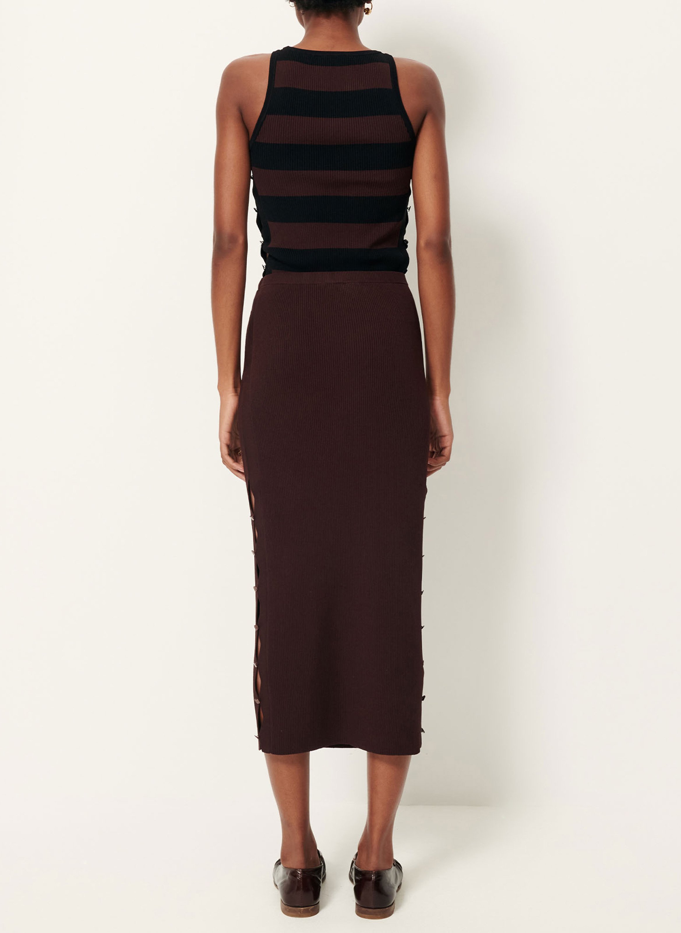 Jupe midi ajustée en maille unie sue SESSUN Marron