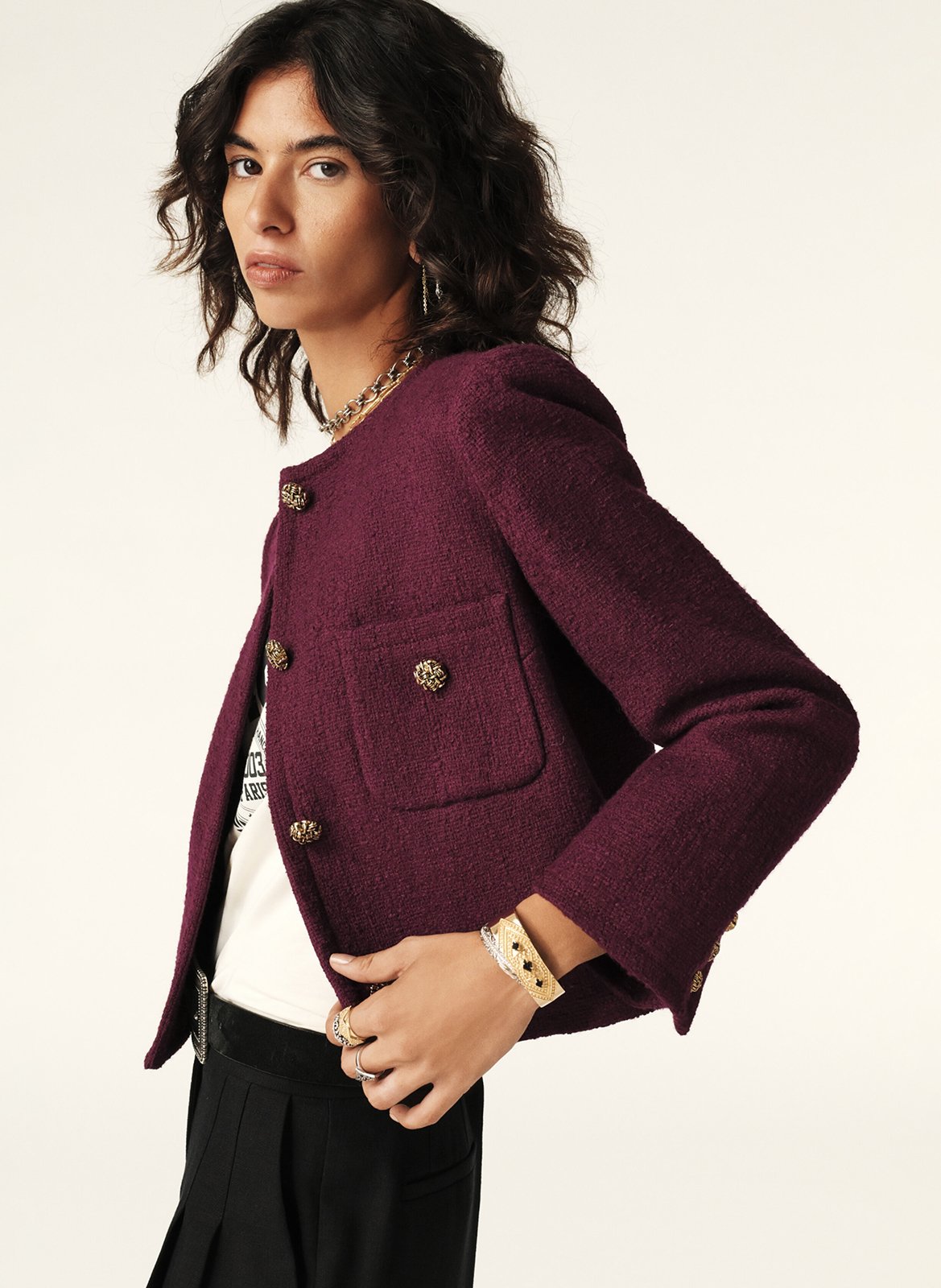 Veste courte en coton et laine mélangés meredith BA&SH Violet