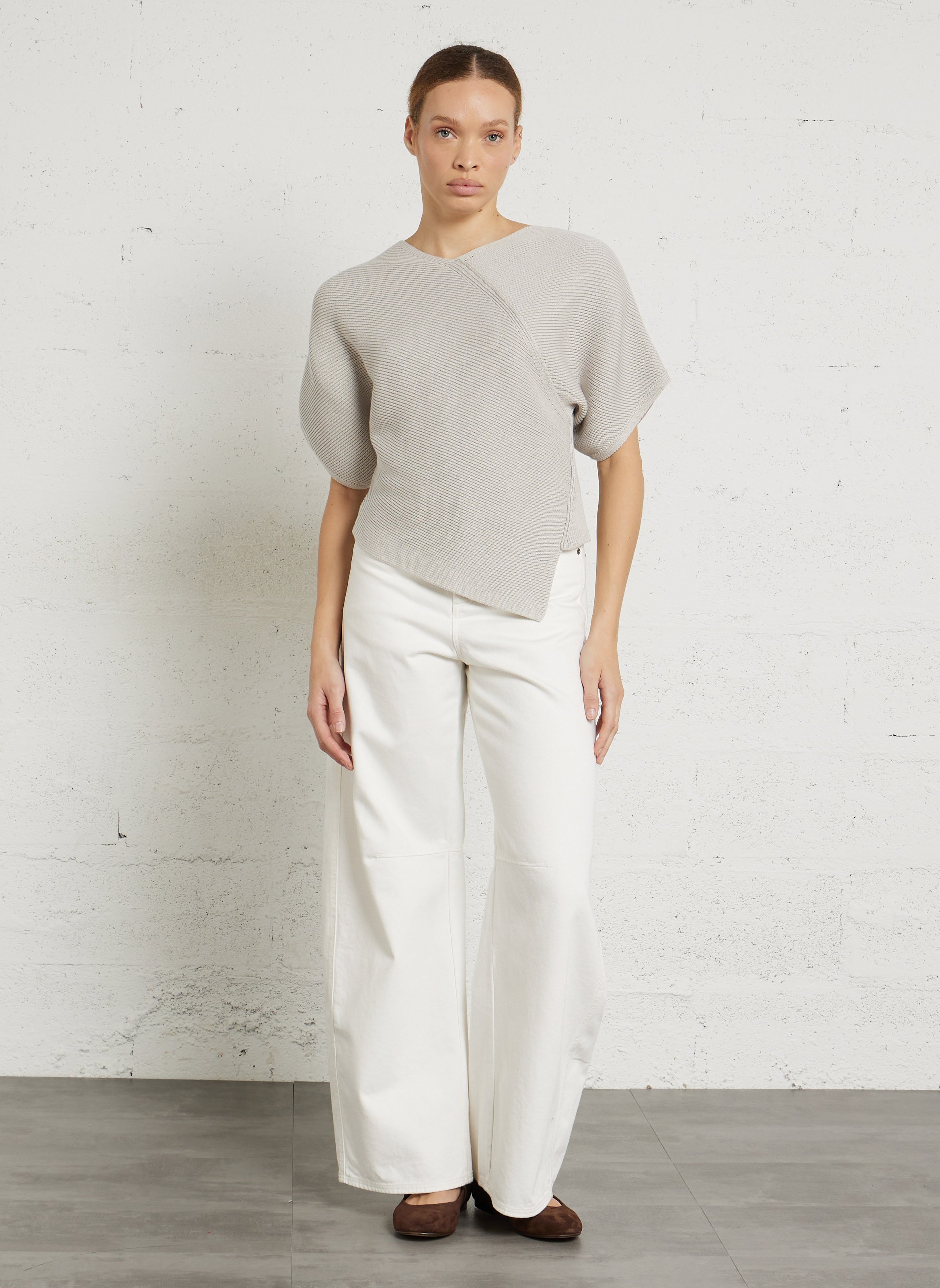 Pull asymétrique en coton bio essaouira SOEUR Gris