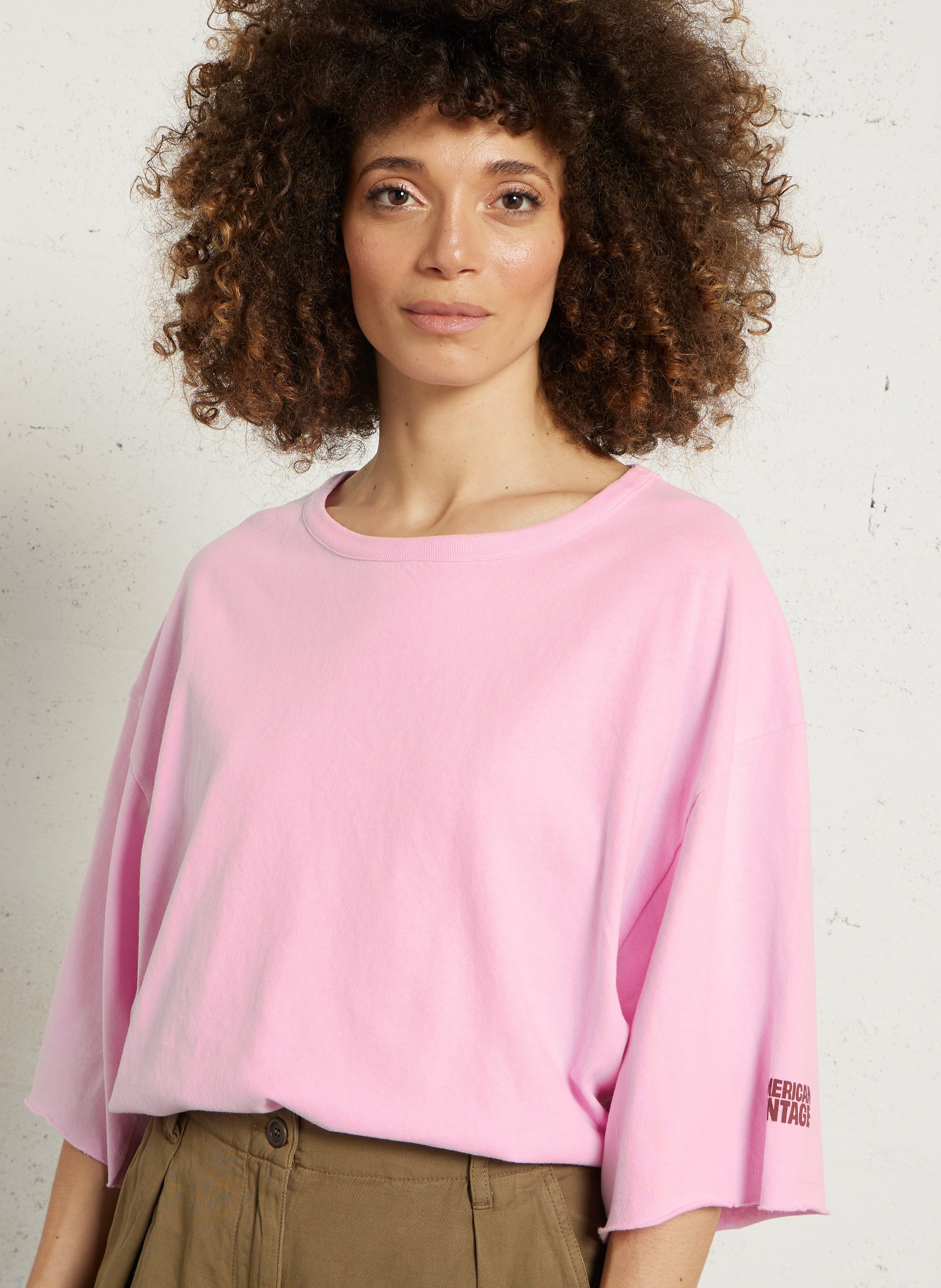 Tee-shirt fluide col rond en coton uni ykobow AMERICAN VINTAGE Rose