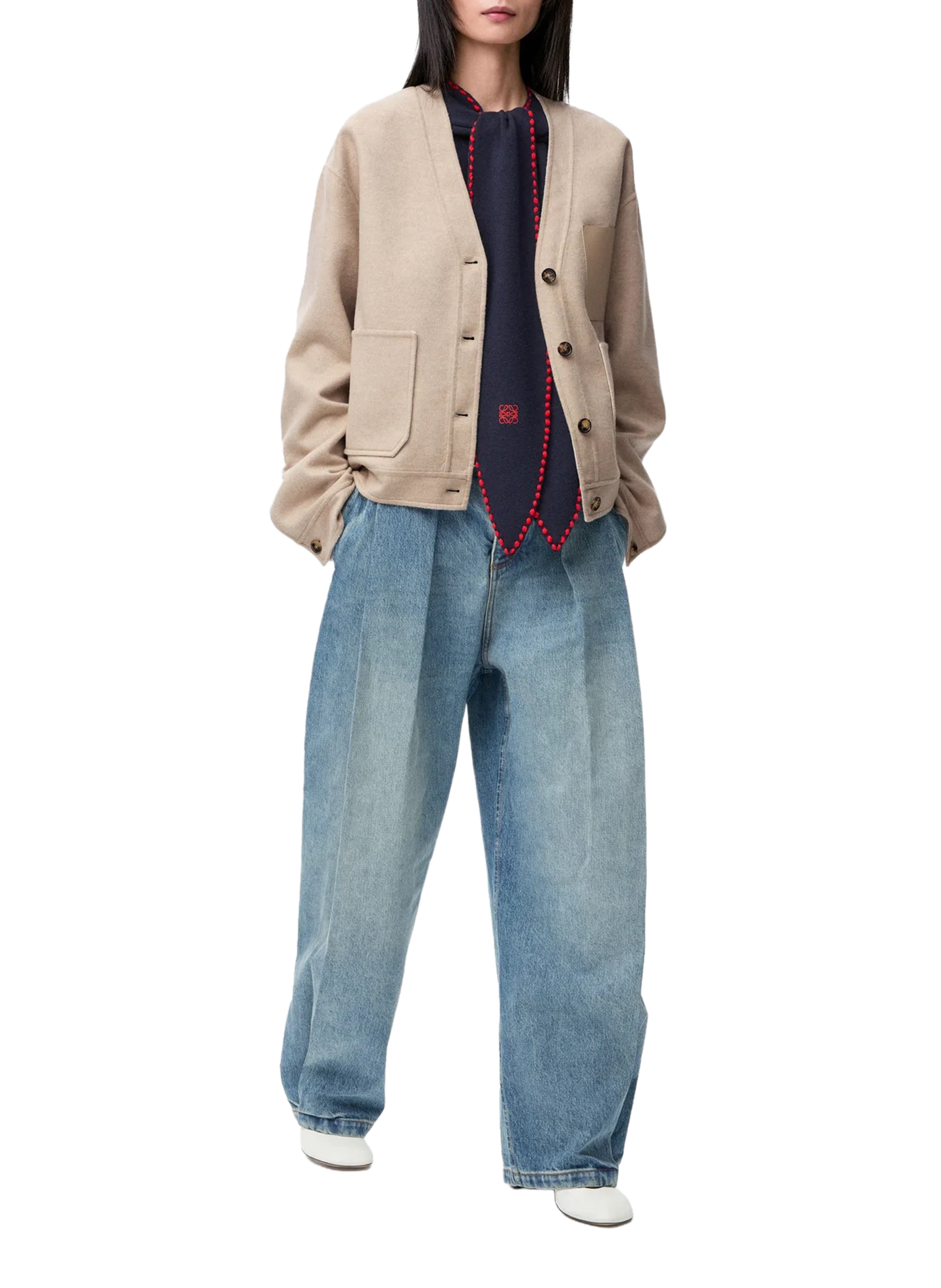 Cardigan droit en laine et cachemire LOEWE Beige