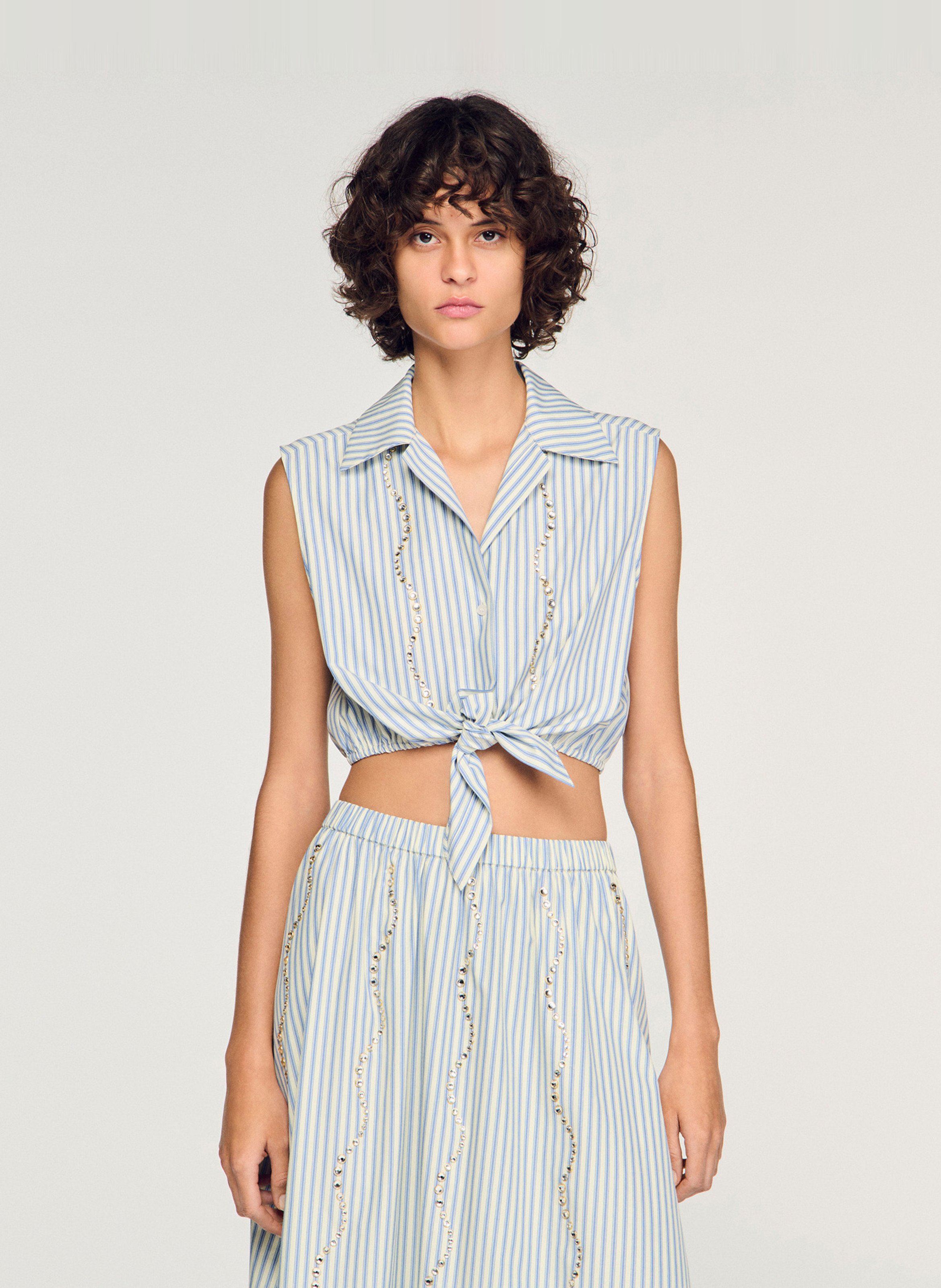 Chemise droite col classique rayée SANDRO Bleu