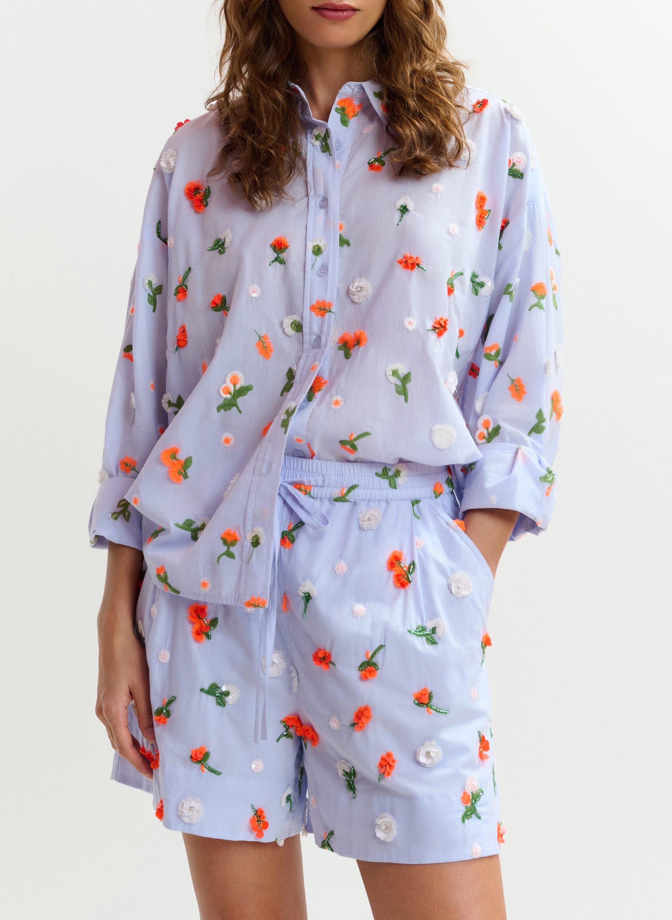 Chemise ample brodée en coton jimena ESSENTIEL ANTWERP Bleu