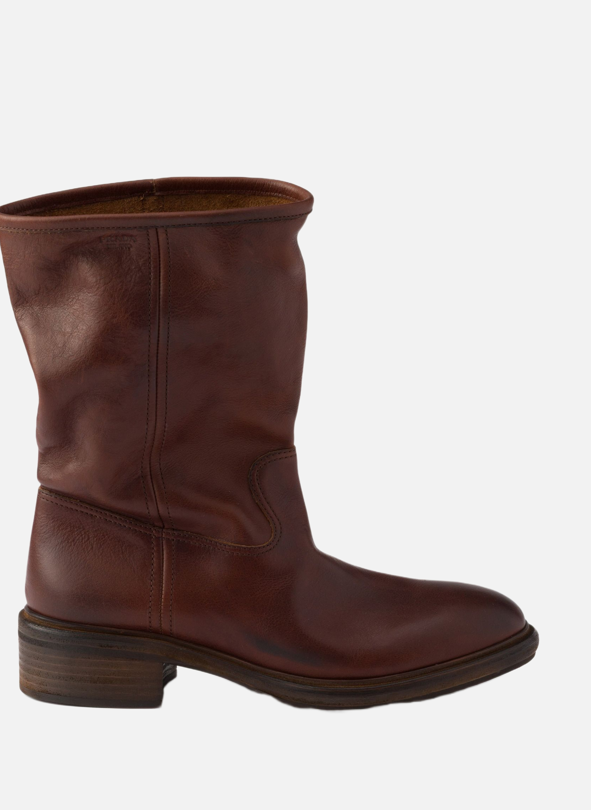 Bottes en cuir à effet vintage PRADA Marron