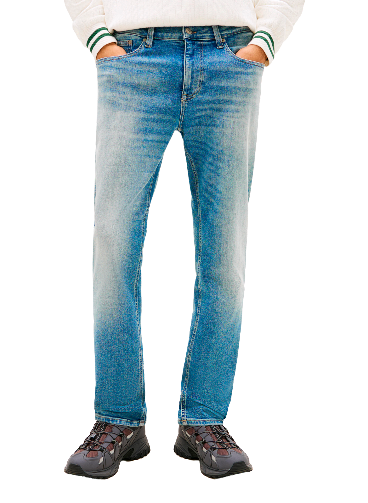 Jean droit délavé en coton mélangé TOMMY HILFIGER Bleu