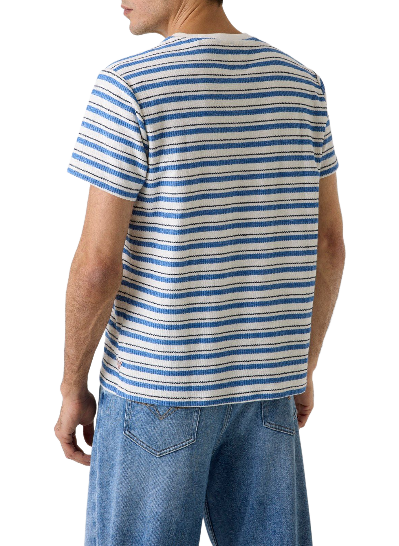 T-shirt rayé en maille de coton GUESS Blue