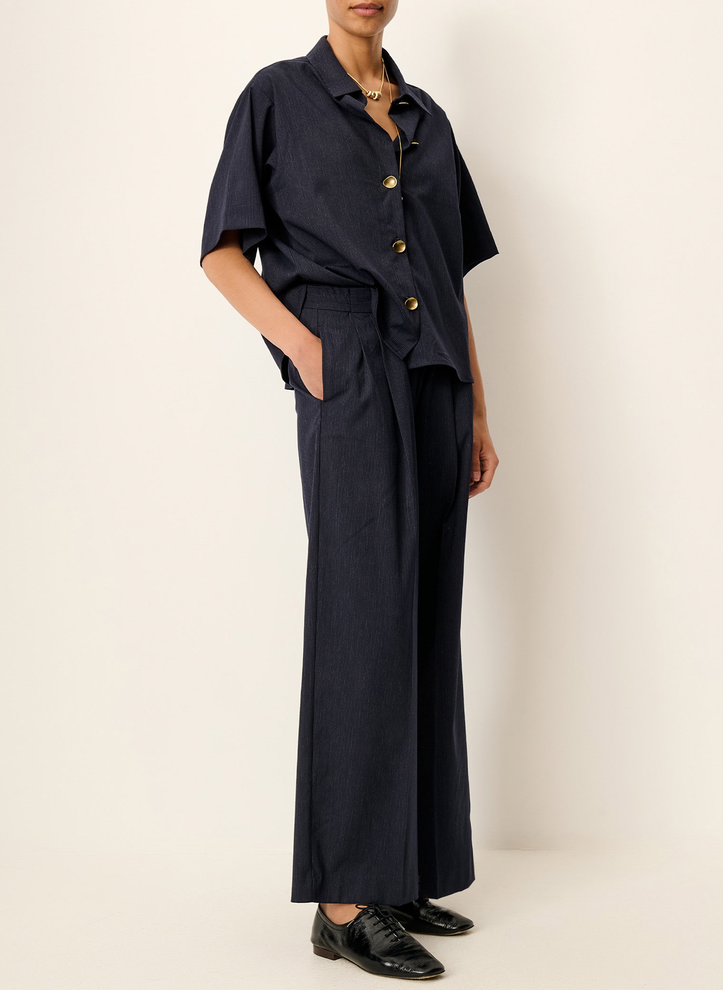 Chemise col classique en denim ka SESSUN Bleu