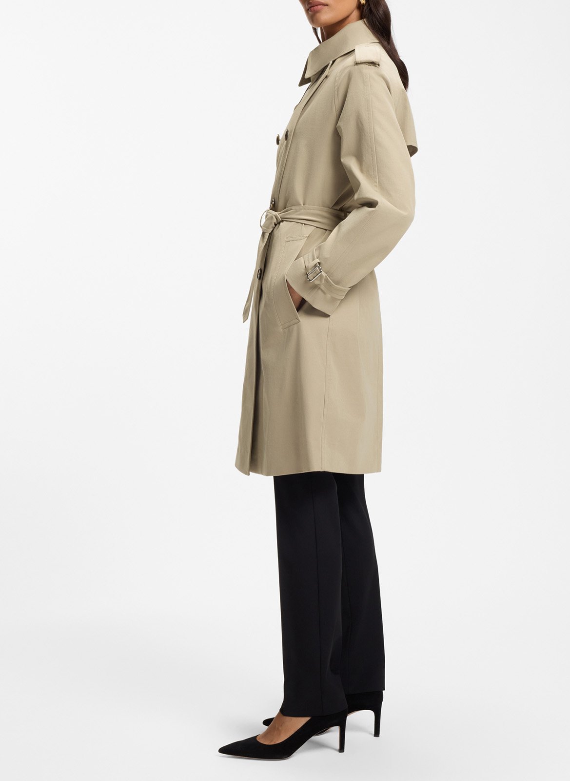Trench mi-long ceinturé uni BOSS Beige